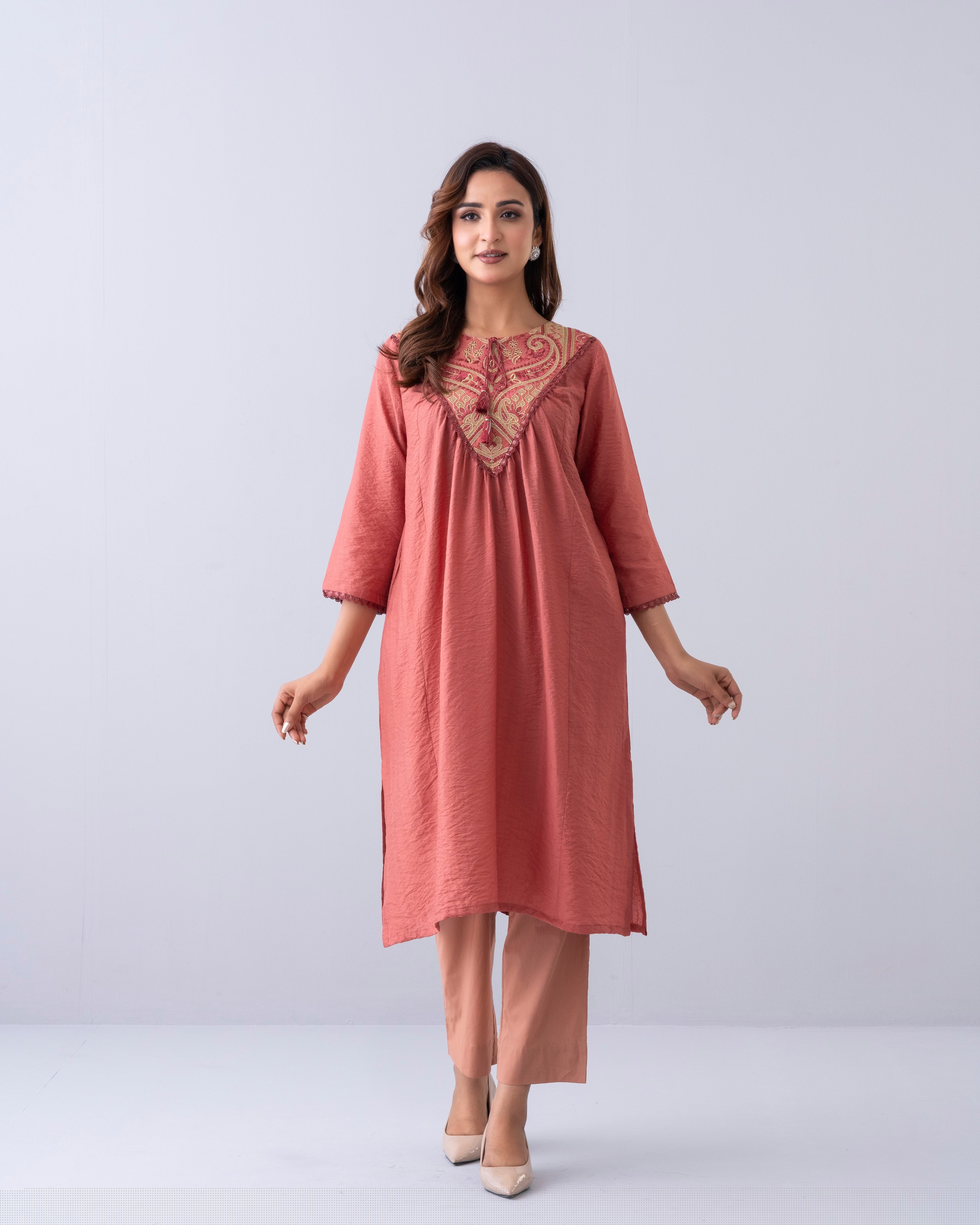 Smart Fit Embroidered One-Piece Ethnic Kurta