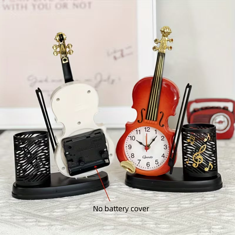 Violin-Shaped Alarm Clock with Pen Holder