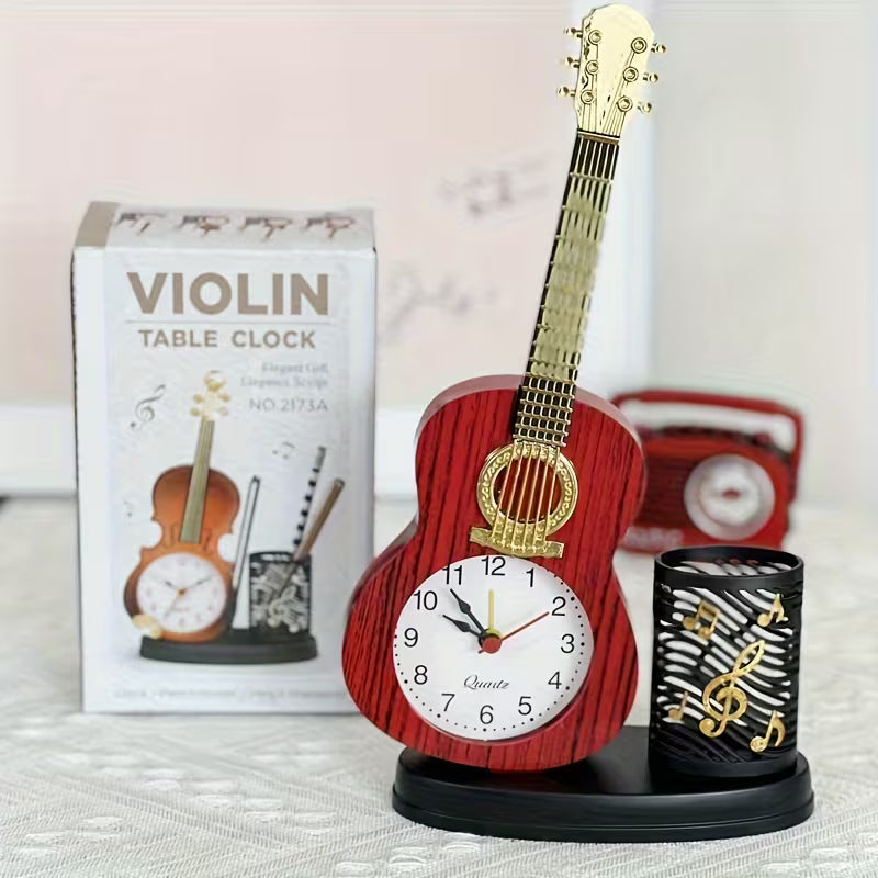 Violin-Shaped Alarm Clock with Pen Holder