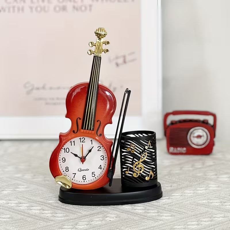 Violin-Shaped Alarm Clock with Pen Holder