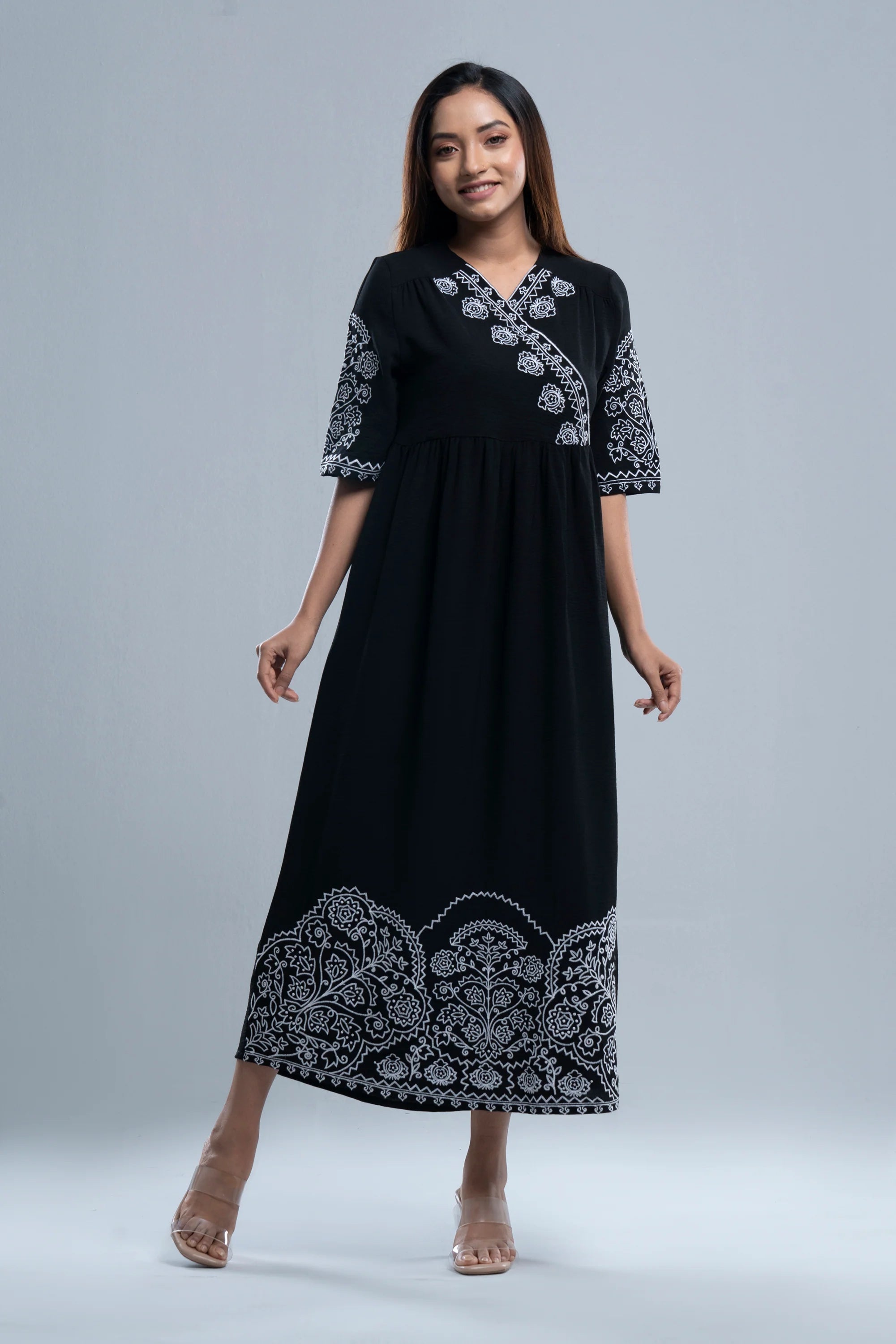Floral Embroidered Georgette Long Dress