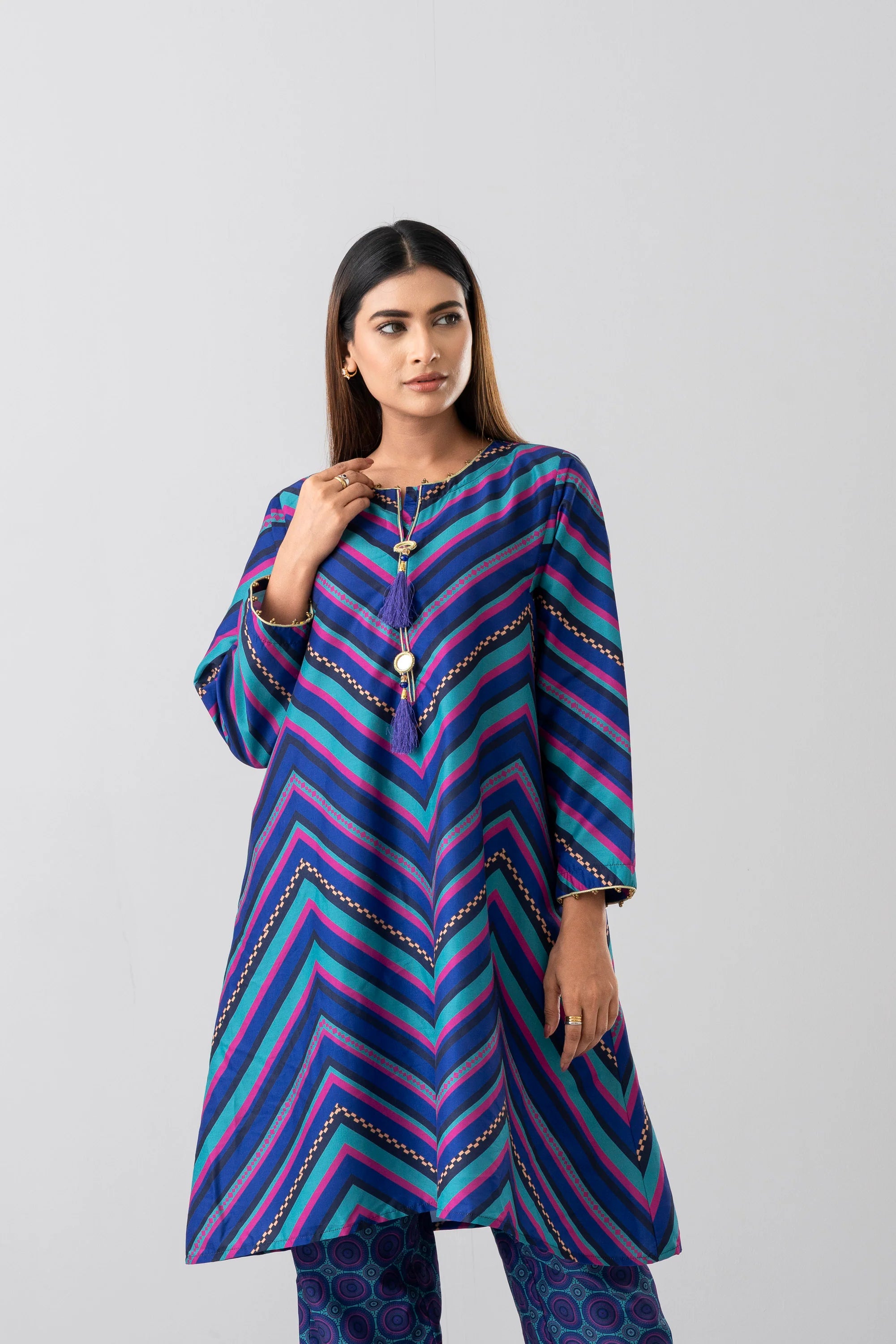 Relaxed Fit Printed Two-Piece Soy Silk Ethnic Set