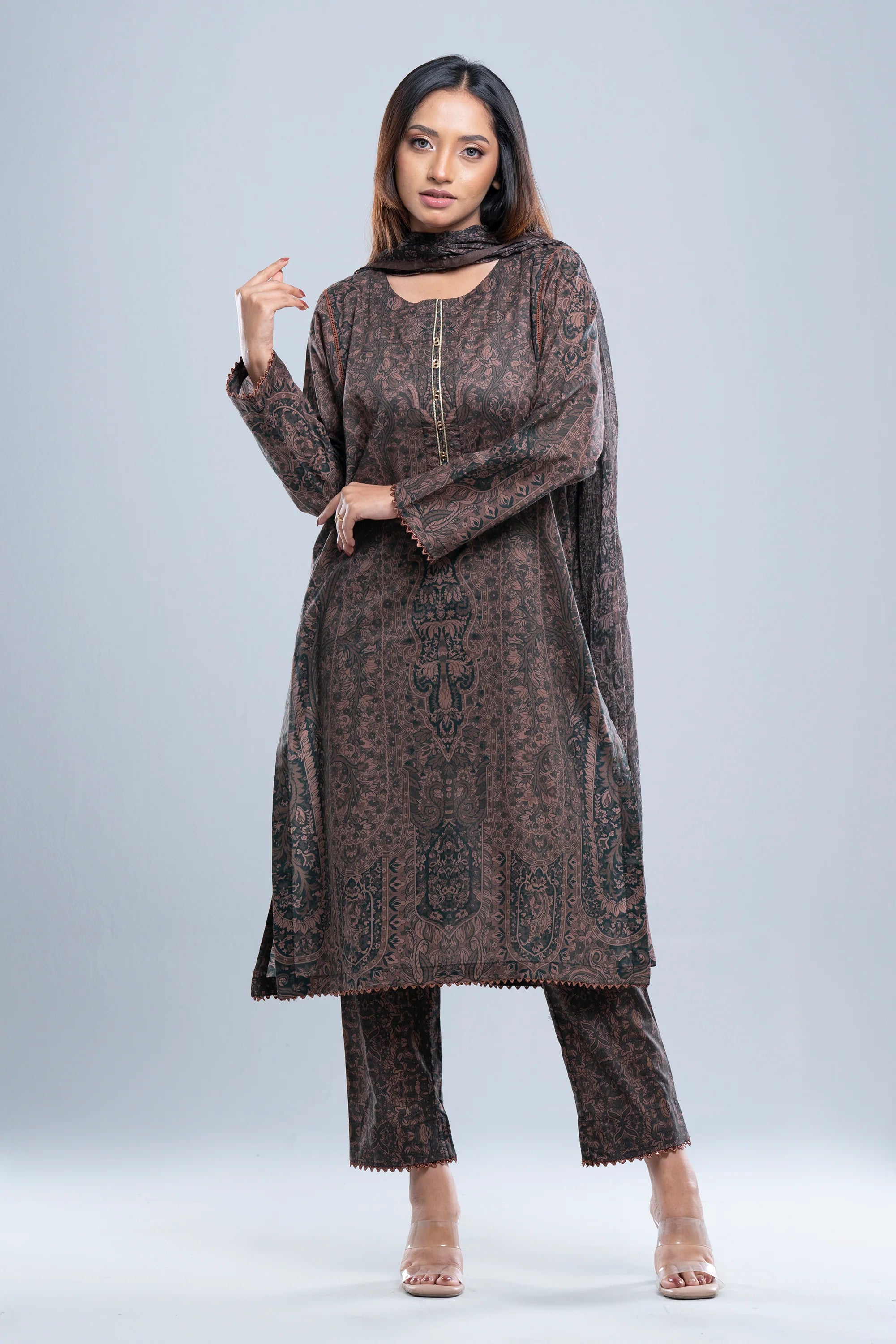 Relaxed Fit Digital Printed Three-Piece Lawn