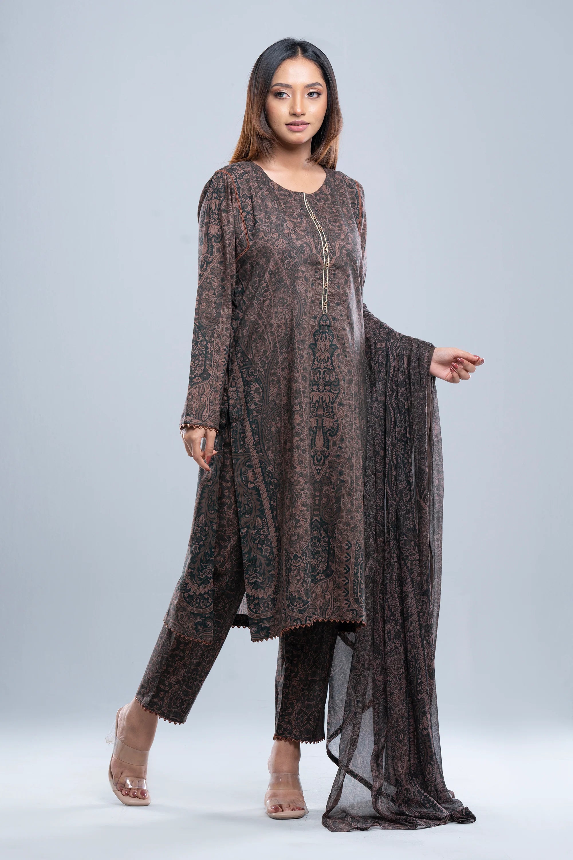 Relaxed Fit Digital Printed Three-Piece Lawn