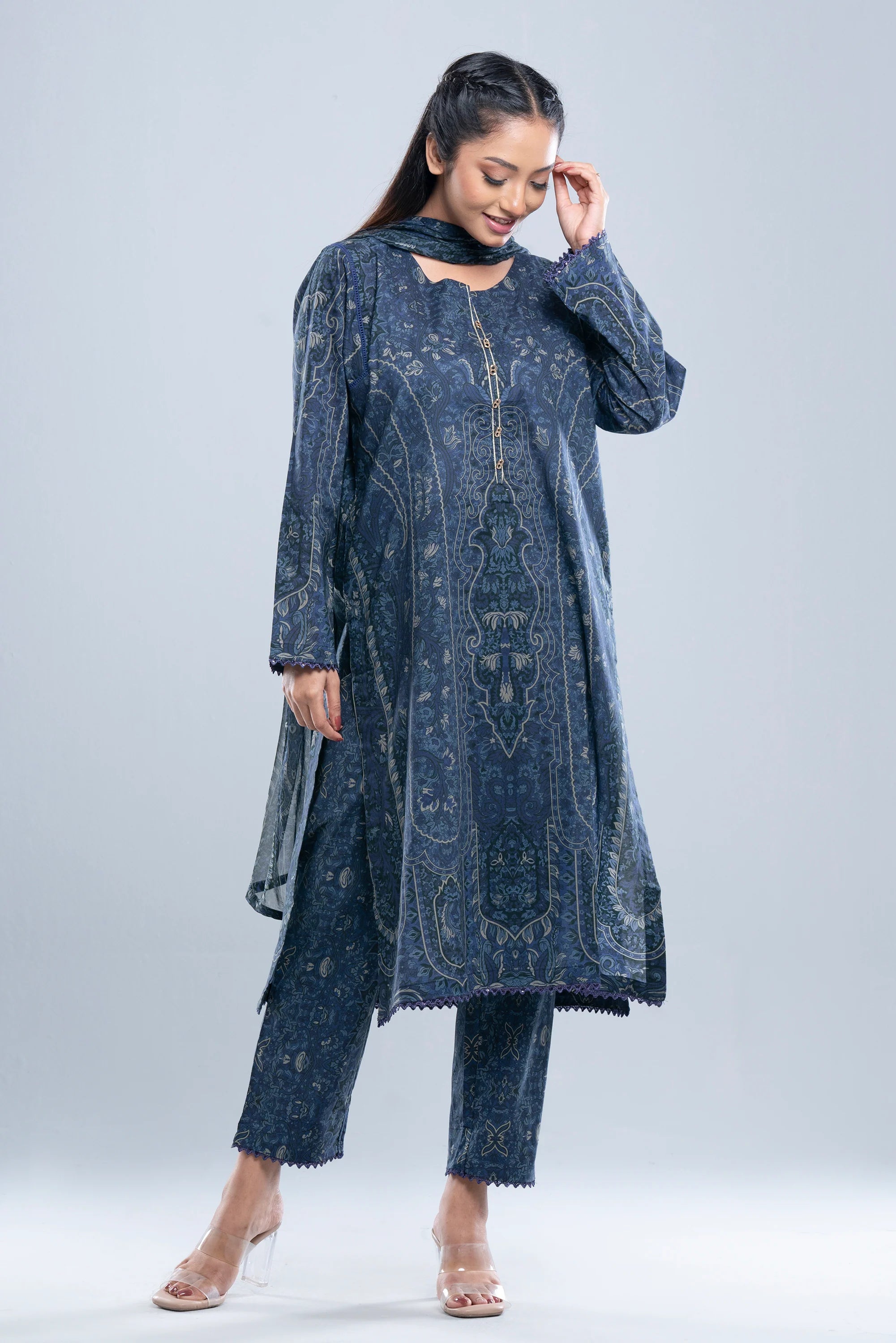 Relaxed Fit Digital Printed Three-Piece Lawn