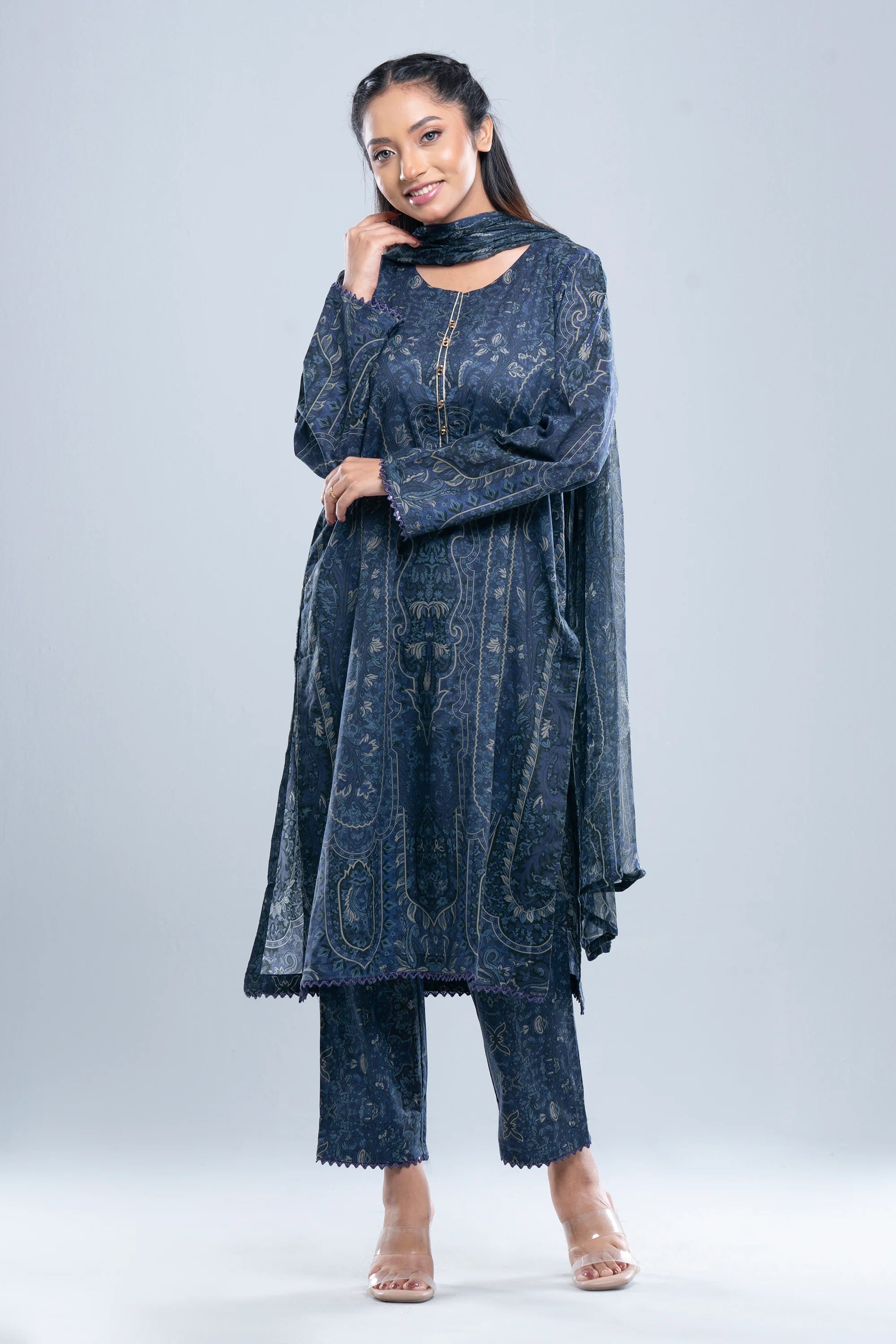 Relaxed Fit Digital Printed Three-Piece Lawn