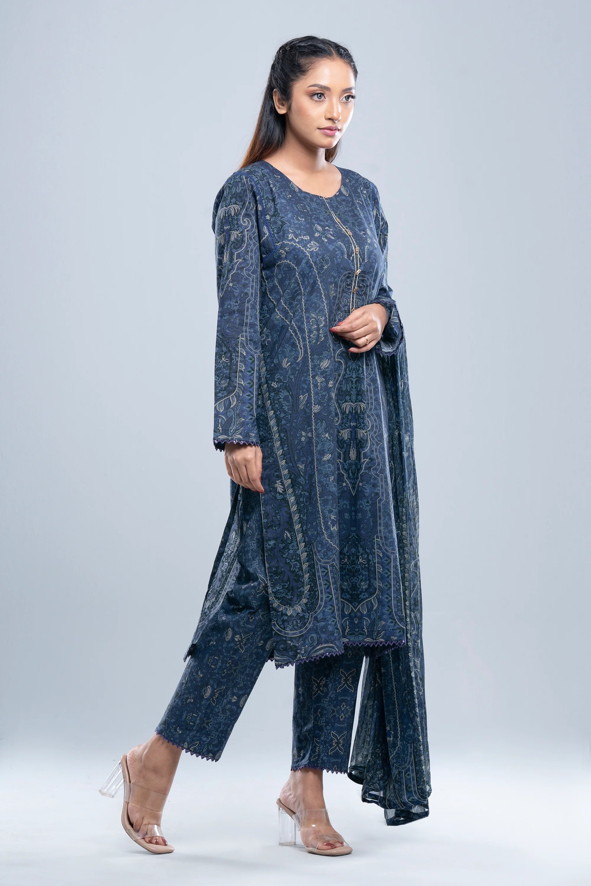 Relaxed Fit Digital Printed Three-Piece Lawn