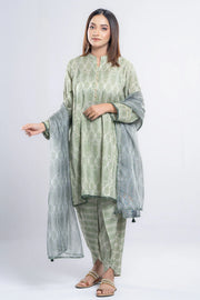 Relaxed Fit Semi-Formal Three-Piece Lawn with Organza Dupatta