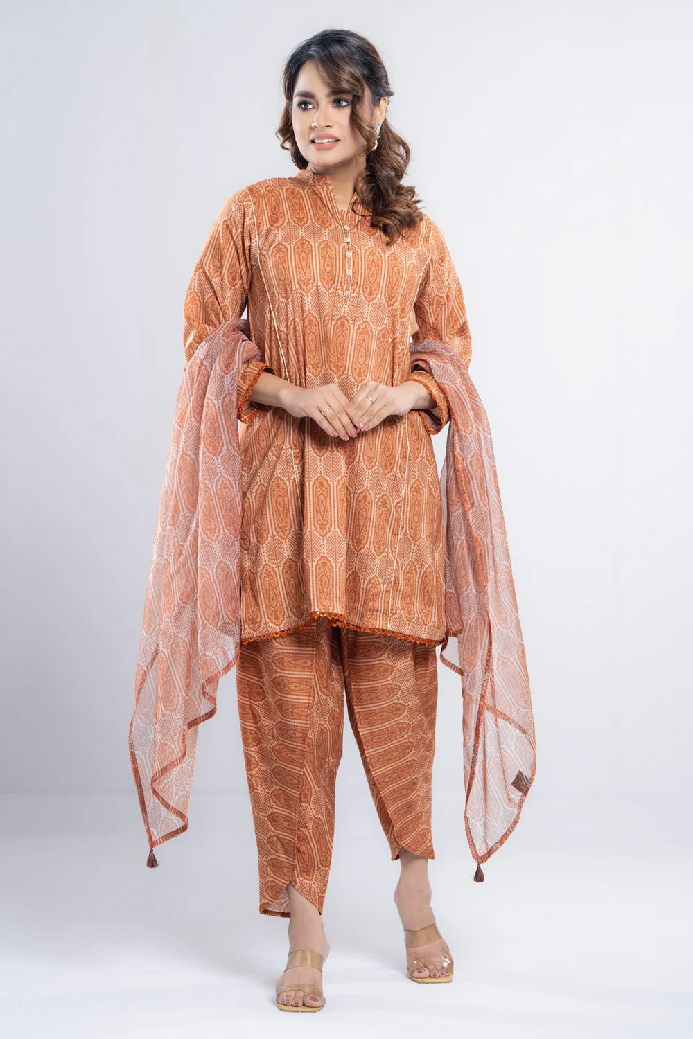 Relaxed Fit Semi-Formal Three-Piece Lawn with Organza Dupatta