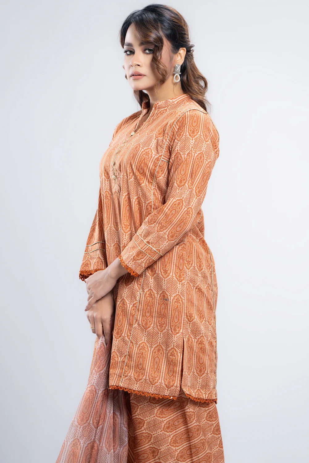 Relaxed Fit Semi-Formal Three-Piece Lawn with Organza Dupatta