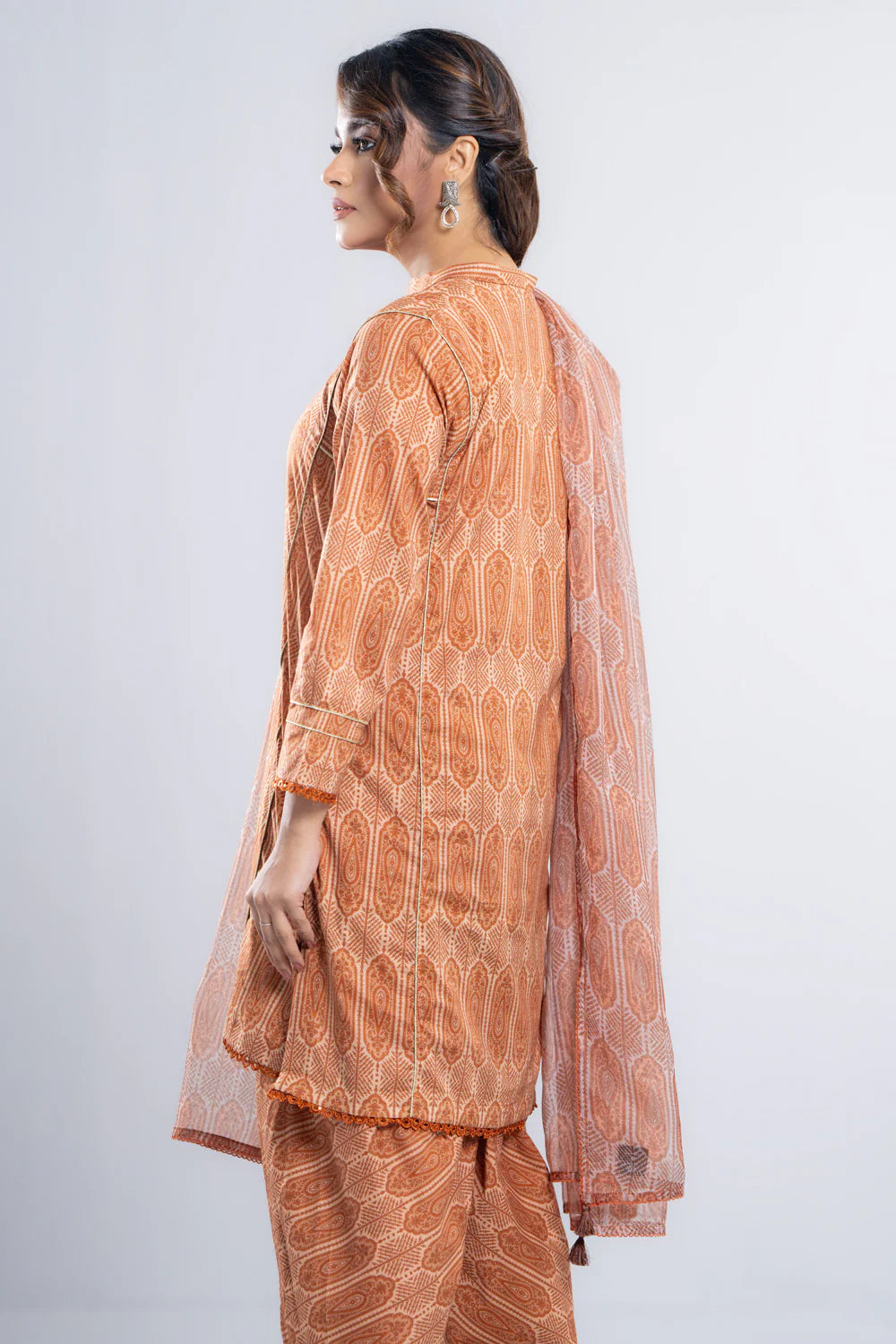 Relaxed Fit Semi-Formal Three-Piece Lawn with Organza Dupatta