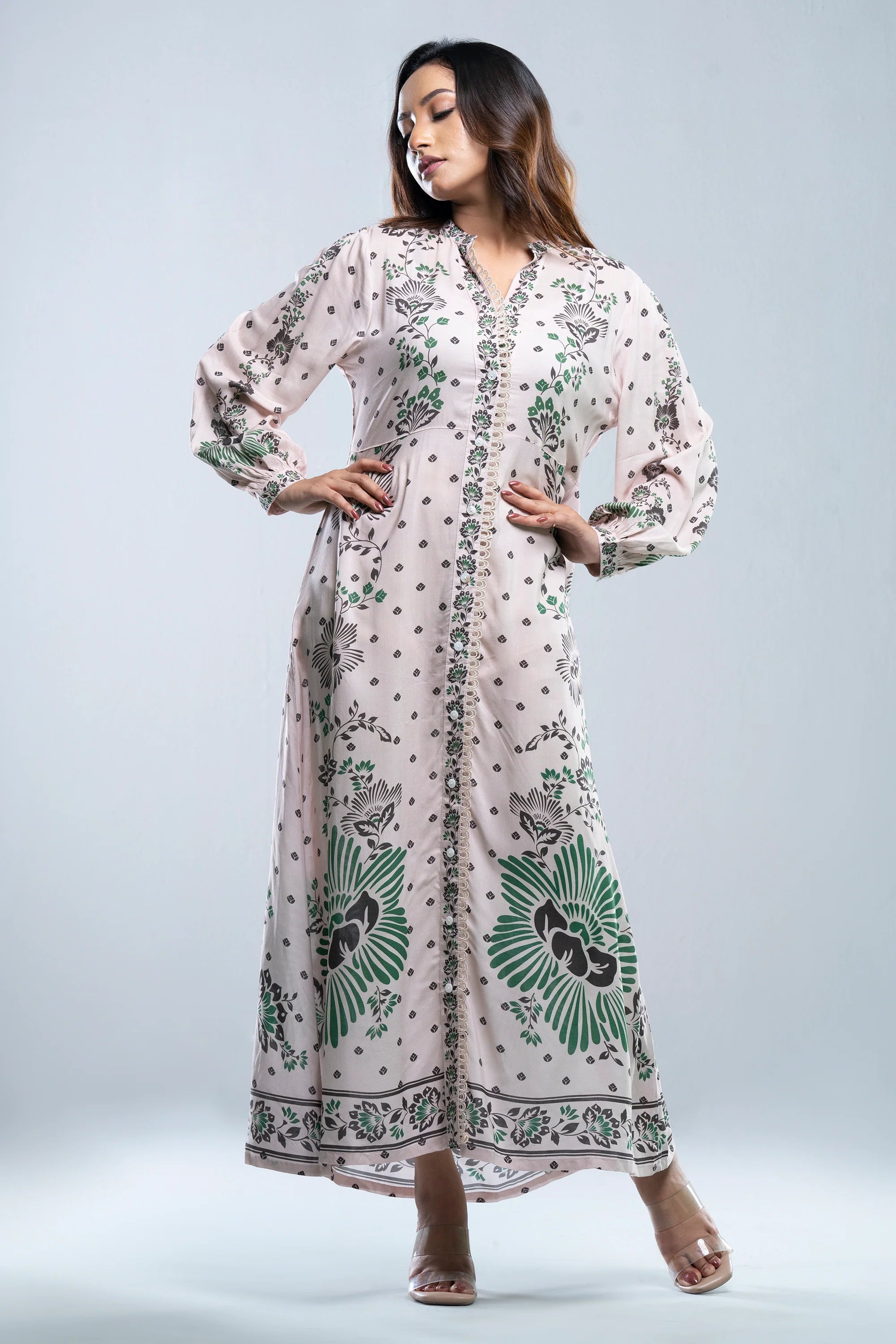 Floral Printed Long Dress - Mystika