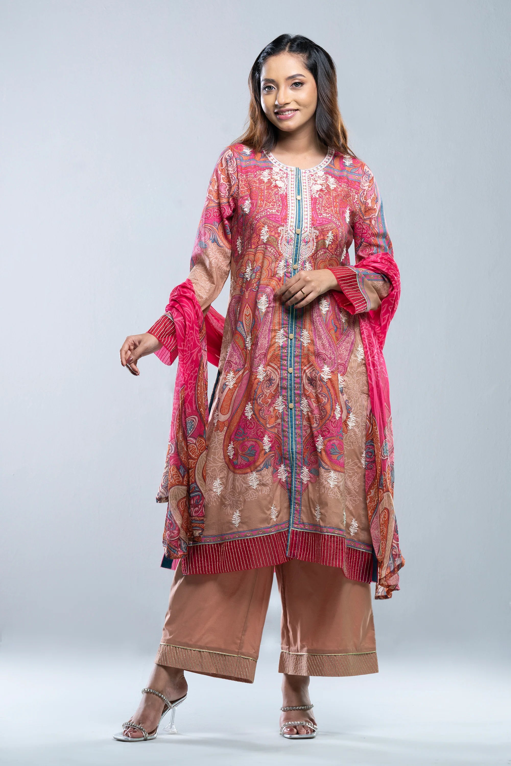 Smart Fit Three-Piece Semi-Formal Lawn with Chiffon Dupatta