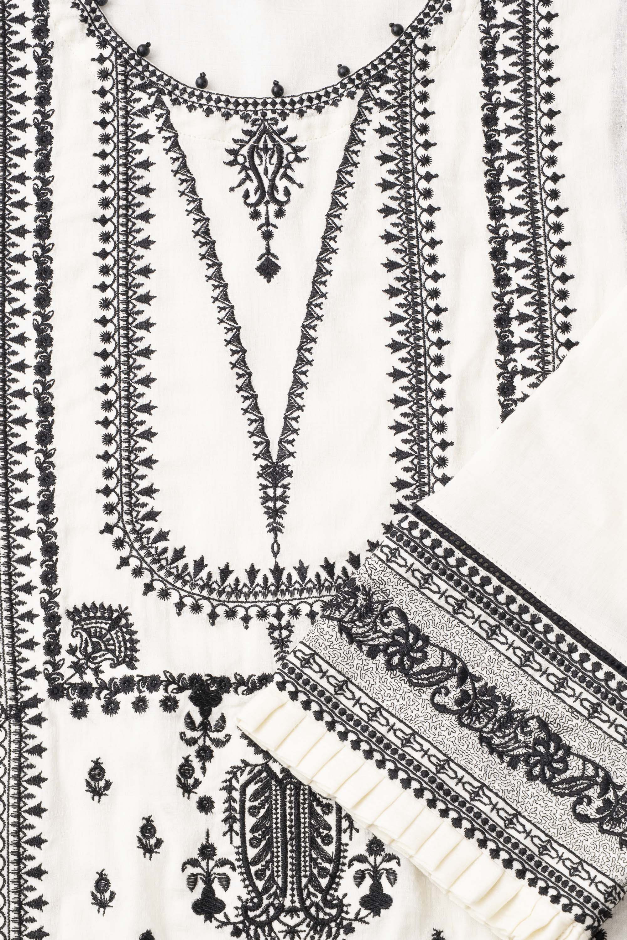 Relaxed Fit Embroidered Three-Piece Lawn with Silk Dupatta