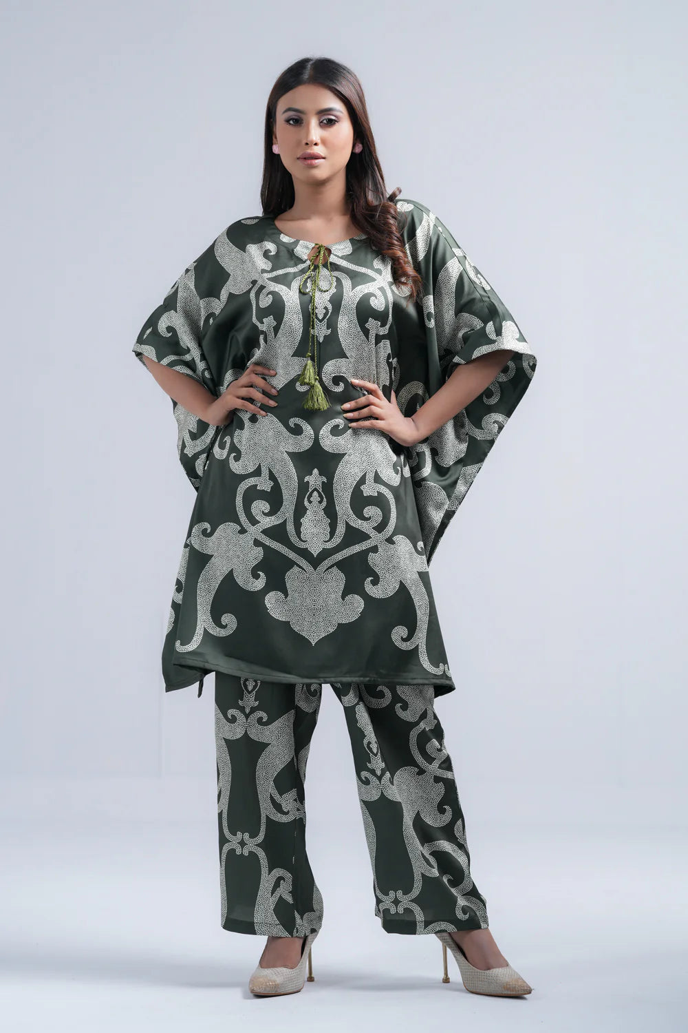 Relaxed Fit Printed Two-Piece Semi-Formal Ethnic Kaftan Set