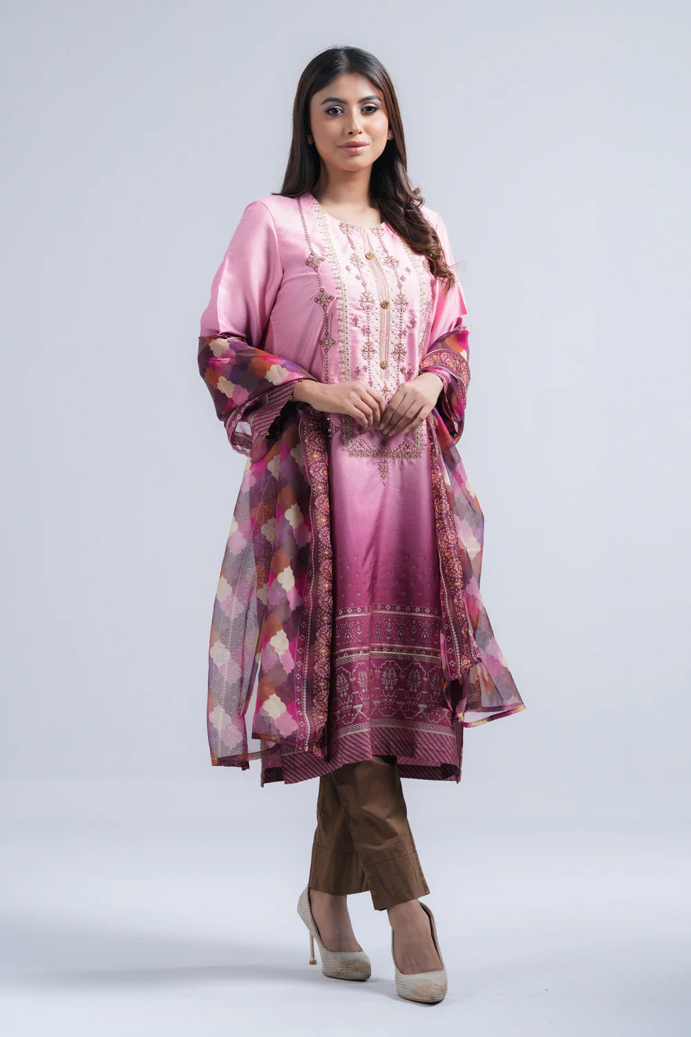 Smart Fit Heavy Embellished Two-Piece Formal Ethnic Set with Organza Dupatta