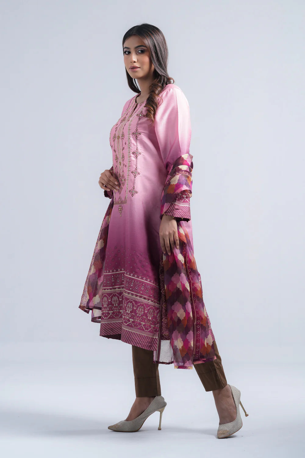Smart Fit Heavy Embellished Two-Piece Formal Ethnic Set with Organza Dupatta