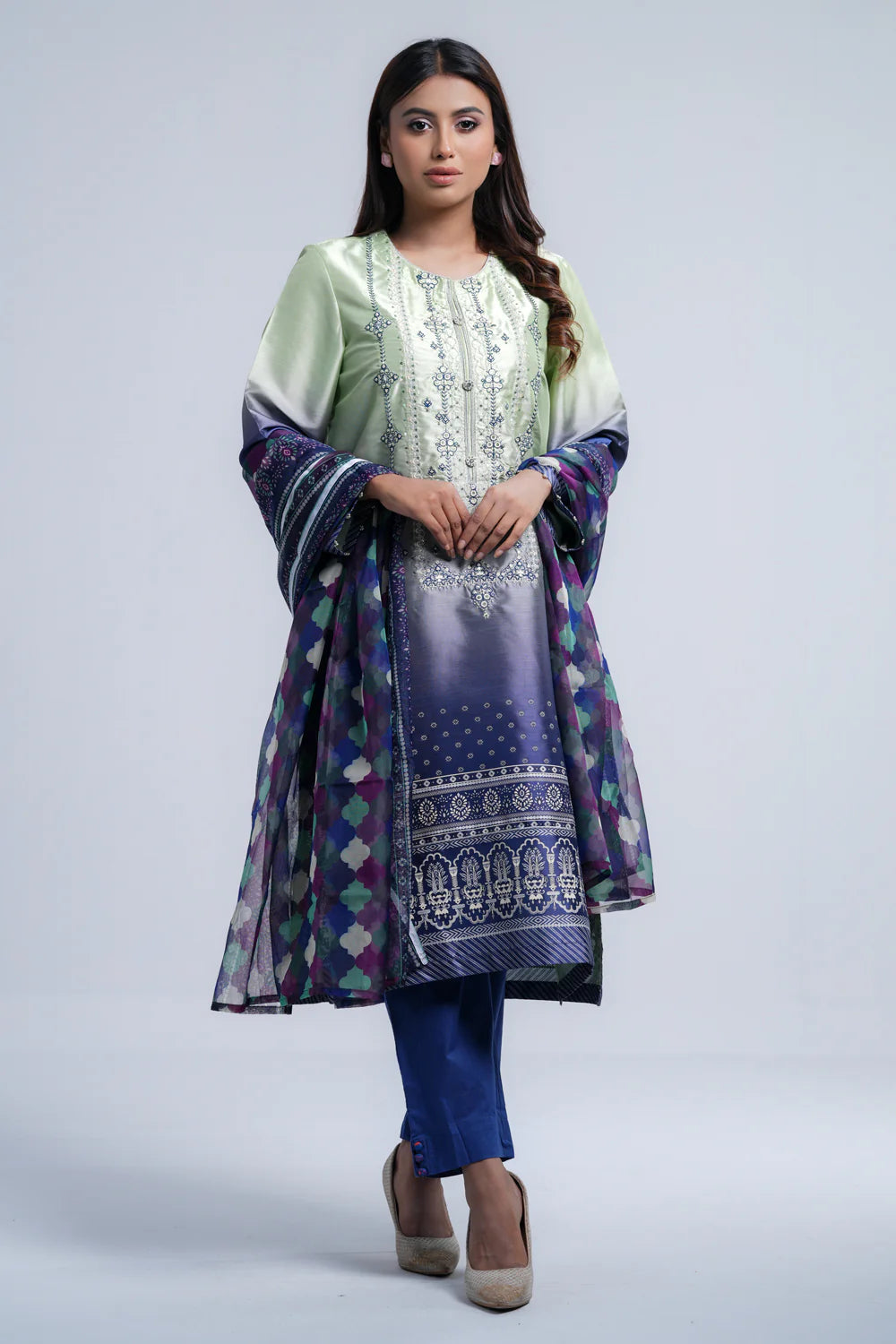 Smart Fit Heavy Embellished Two-Piece Formal Ethnic Set with Organza Dupatta