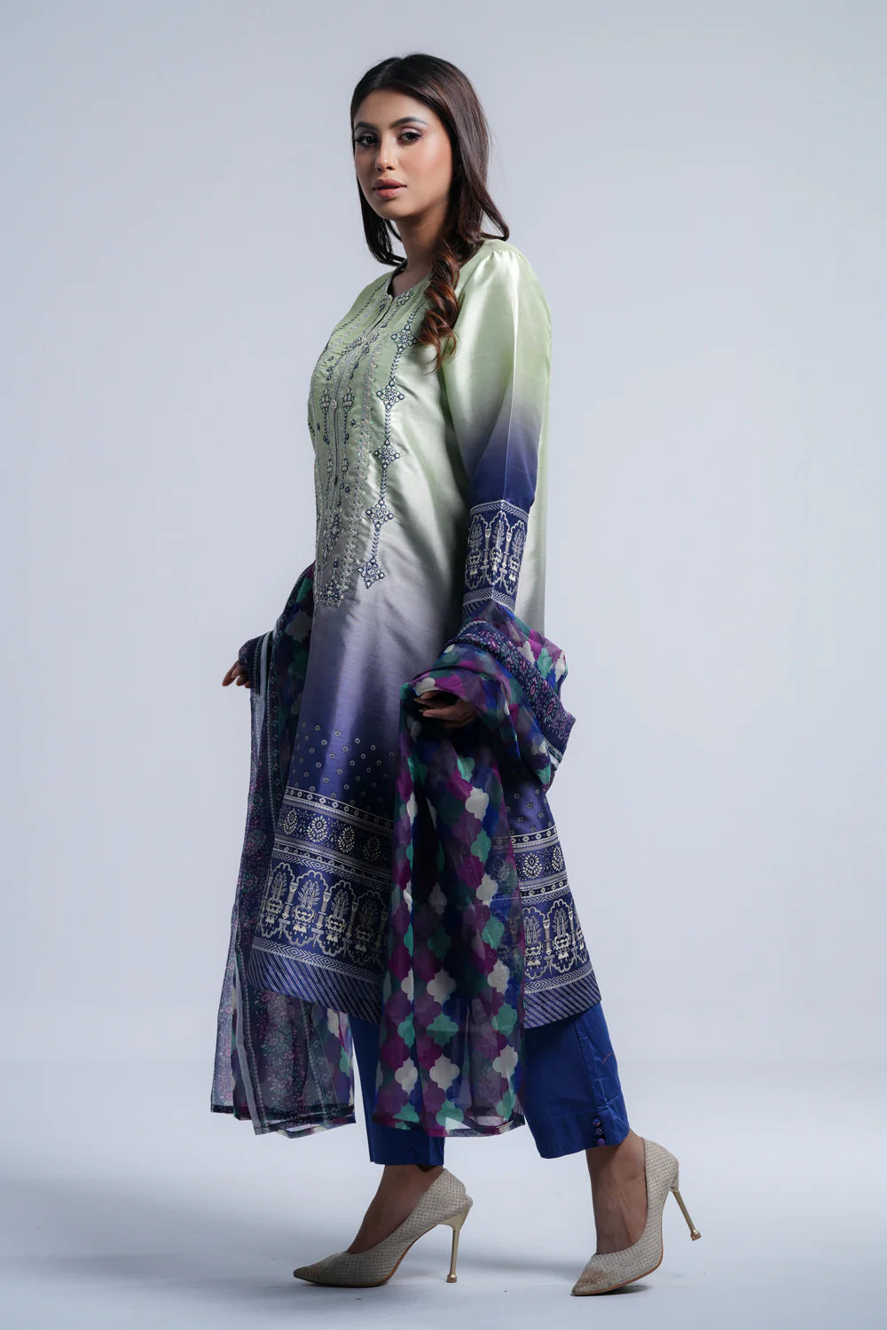 Smart Fit Heavy Embellished Two-Piece Formal Ethnic Set with Organza Dupatta