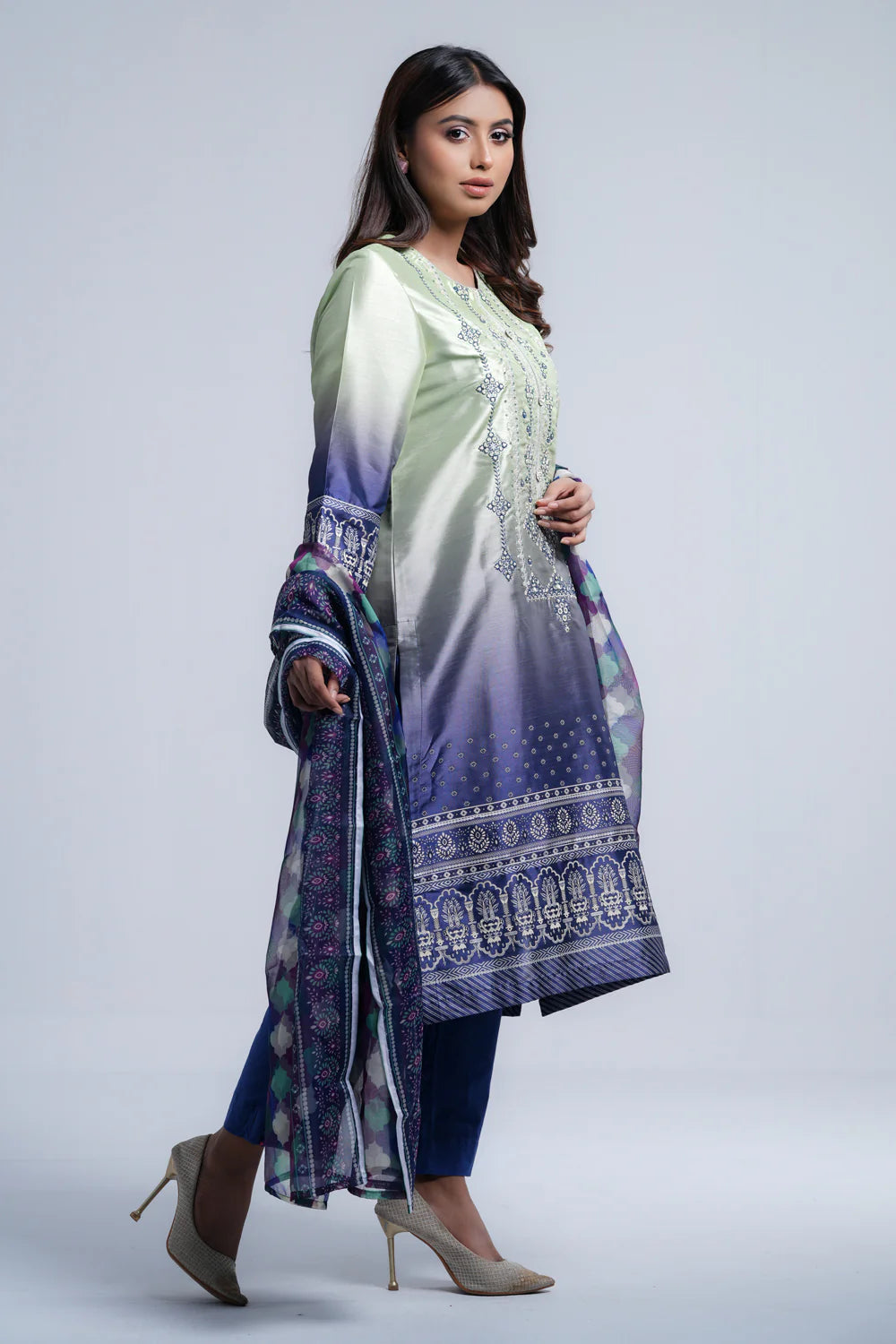 Smart Fit Heavy Embellished Two-Piece Formal Ethnic Set with Organza Dupatta