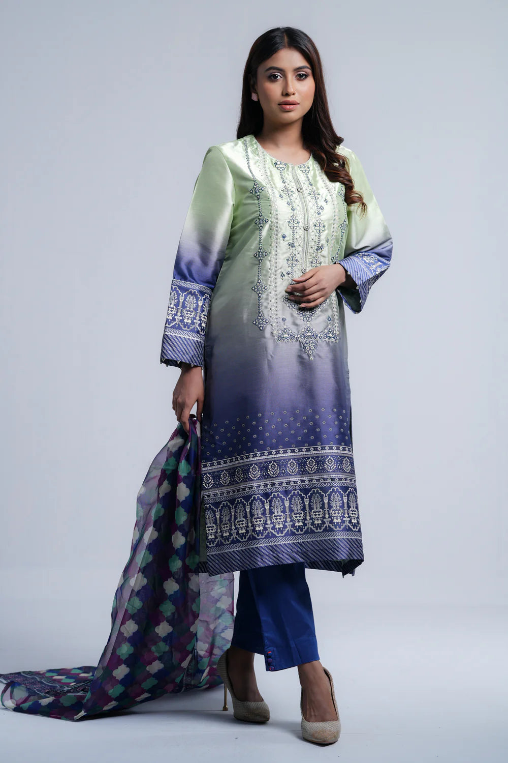 Smart Fit Heavy Embellished Two-Piece Formal Ethnic Set with Organza Dupatta