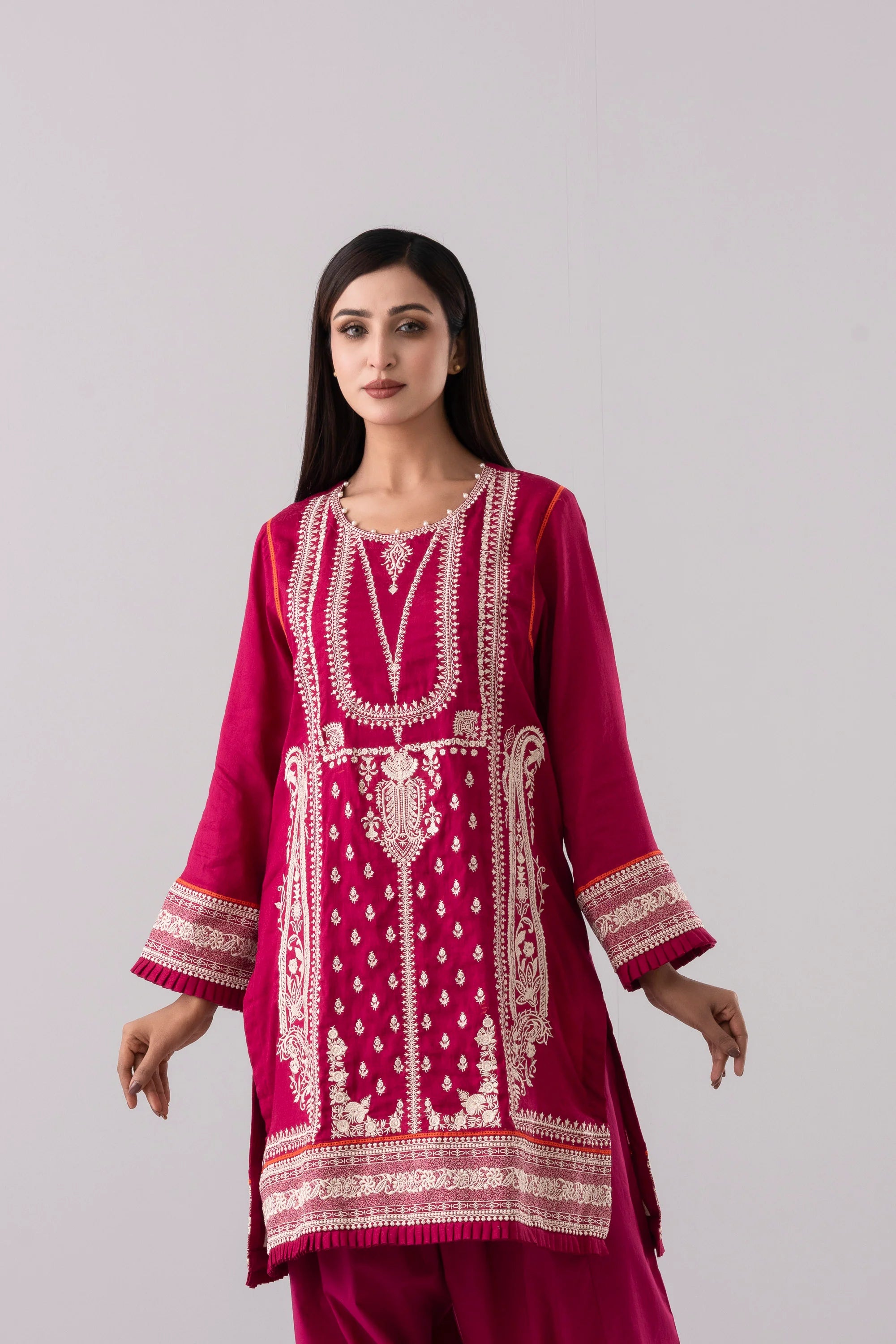 Relaxed Fit Embroidered Three-Piece Lawn with Silk Dupatta