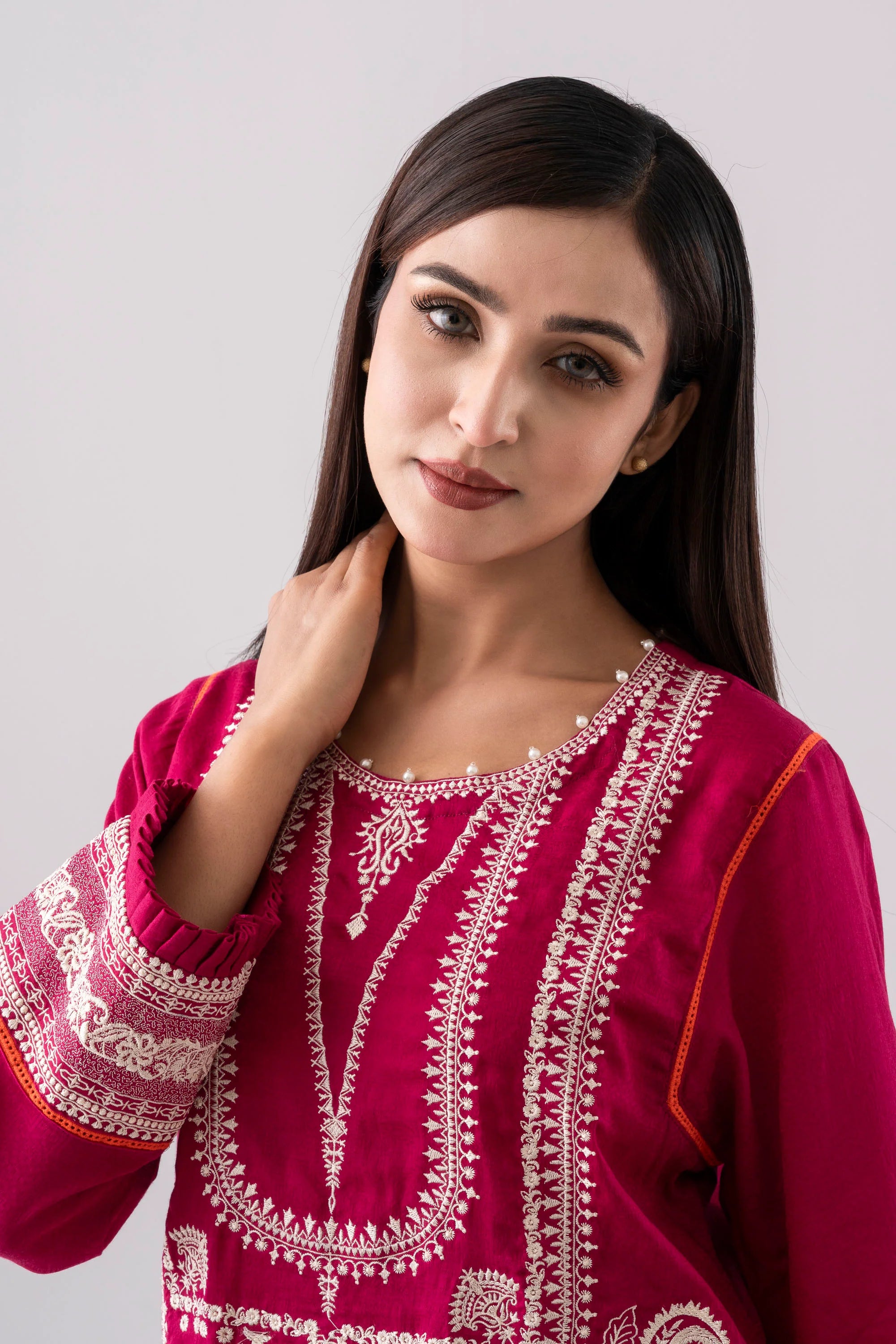 Relaxed Fit Embroidered Three-Piece Lawn with Silk Dupatta