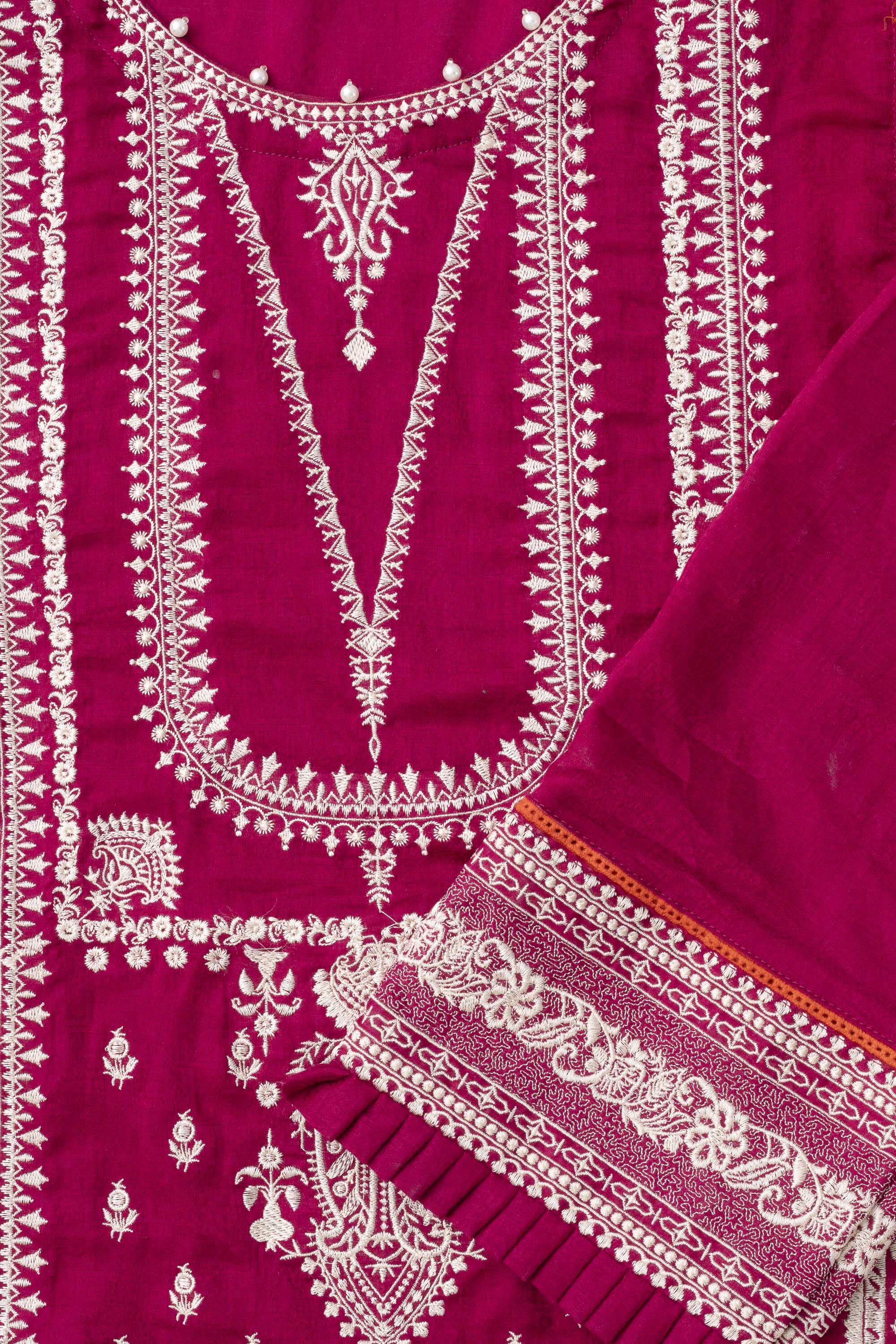Relaxed Fit Embroidered Three-Piece Lawn with Silk Dupatta