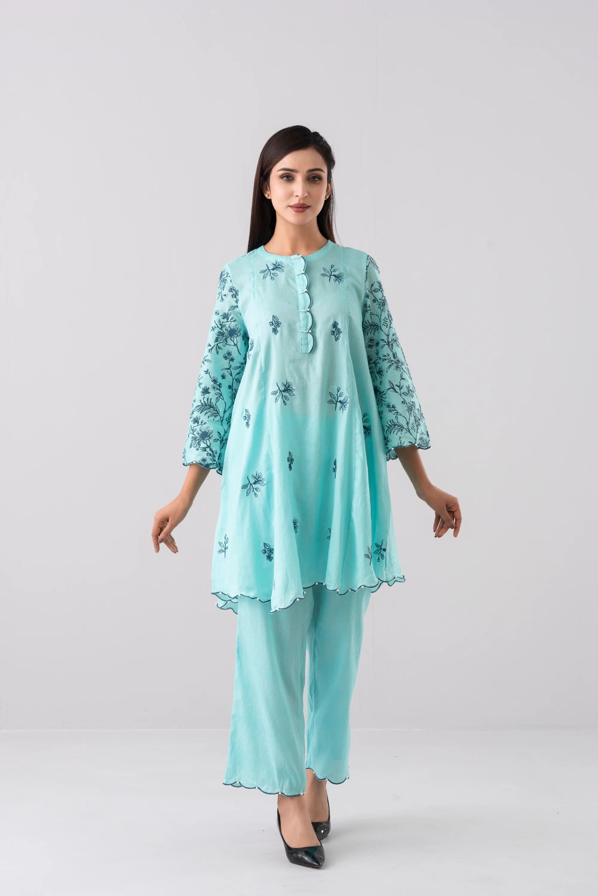 Smart Fit Floral Embroidered Semi-Formal Ethnic Set