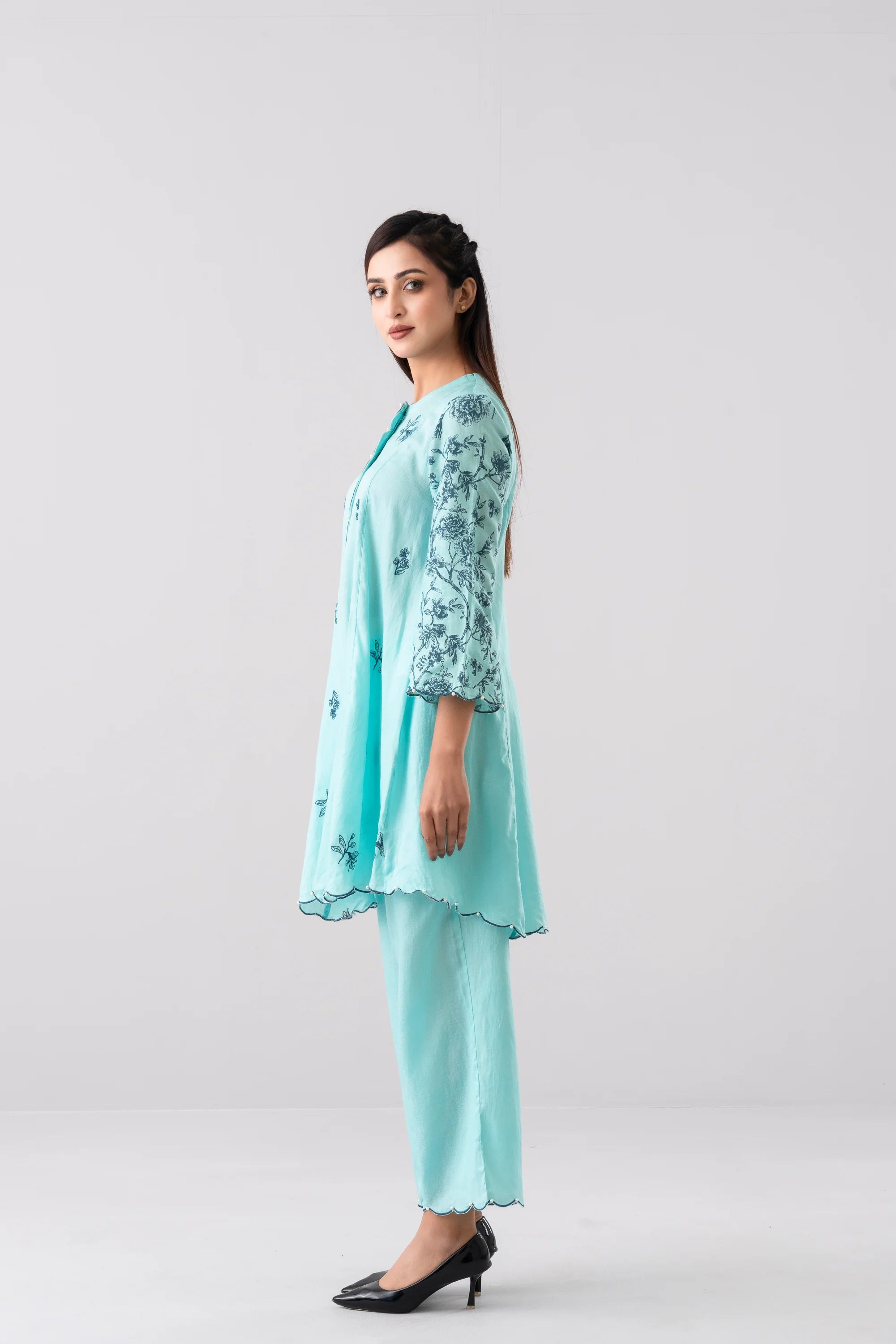 Smart Fit Floral Embroidered Semi-Formal Ethnic Set