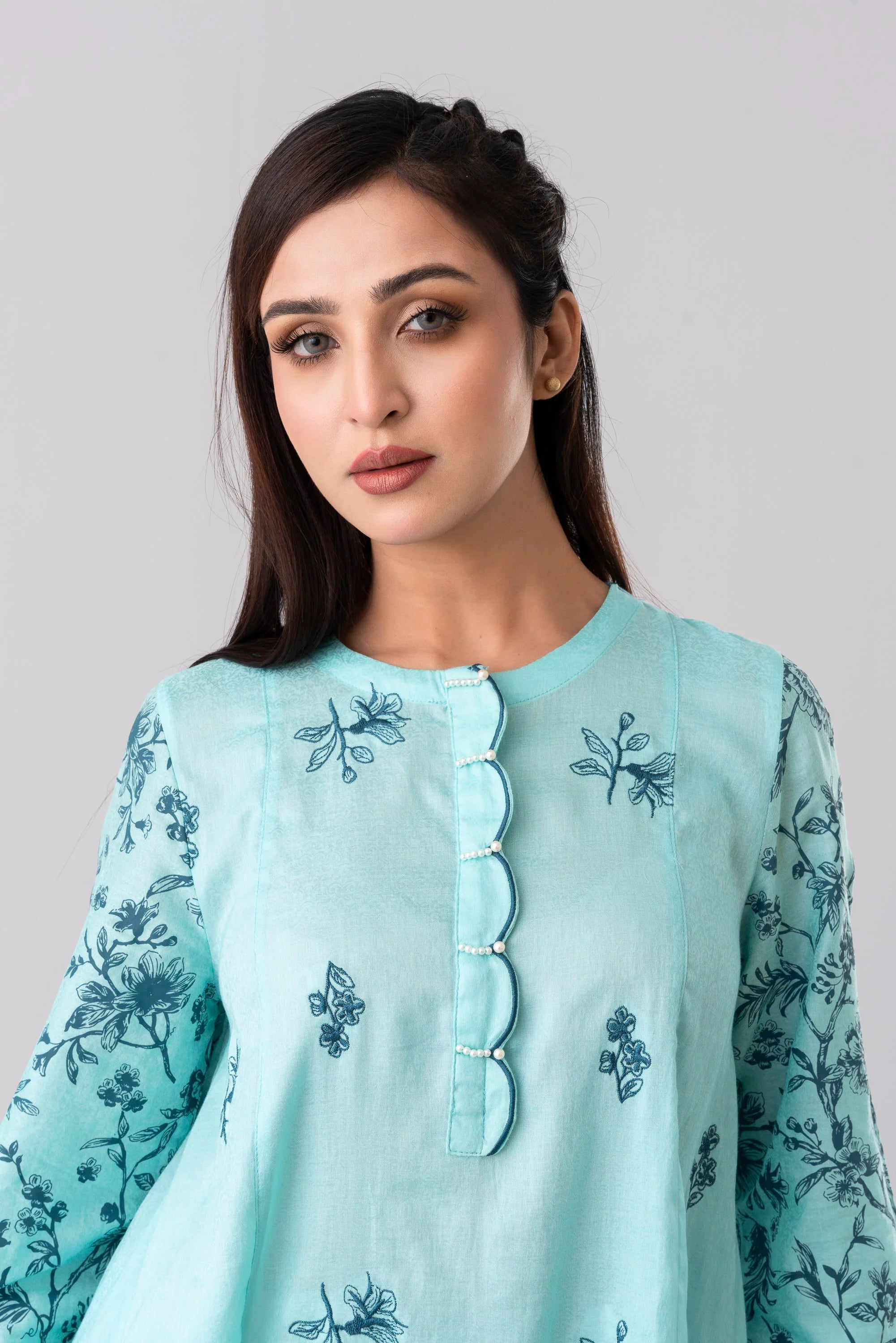 Smart Fit Floral Embroidered Semi-Formal Ethnic Set