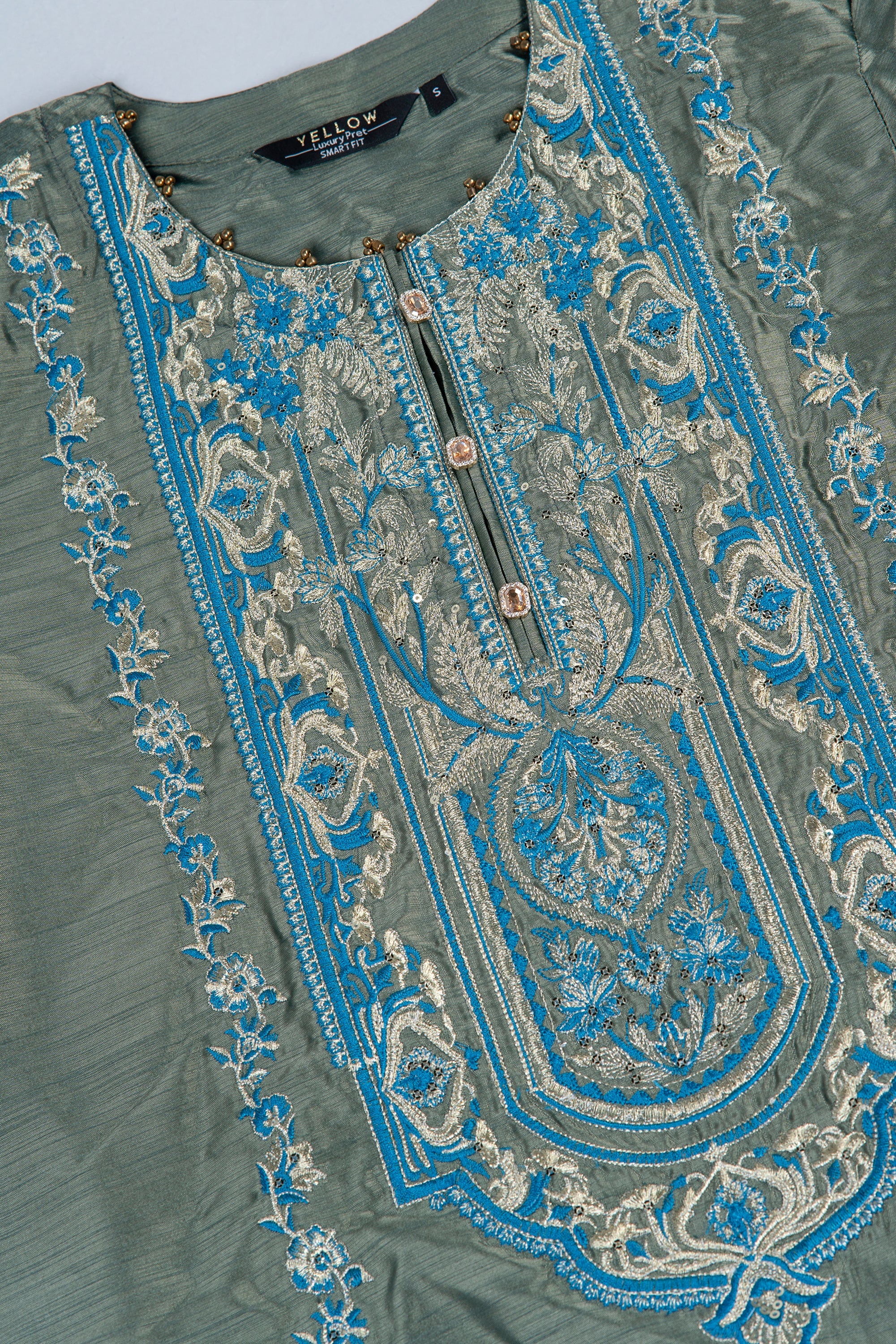 Smart Fit Embroidered Ethnic Formal Set with Organza Dupatta