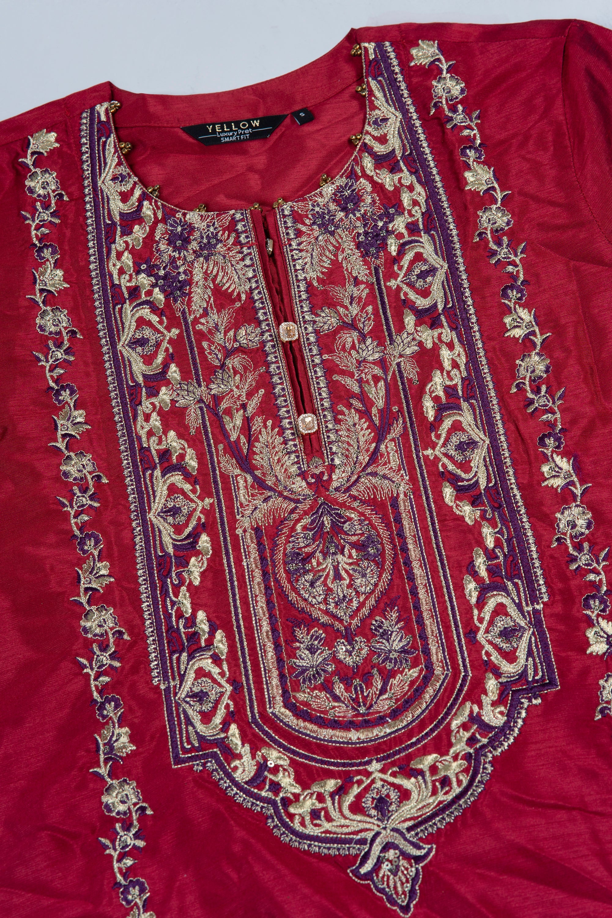 Smart Fit Embroidered Ethnic Formal Set with Organza Dupatta