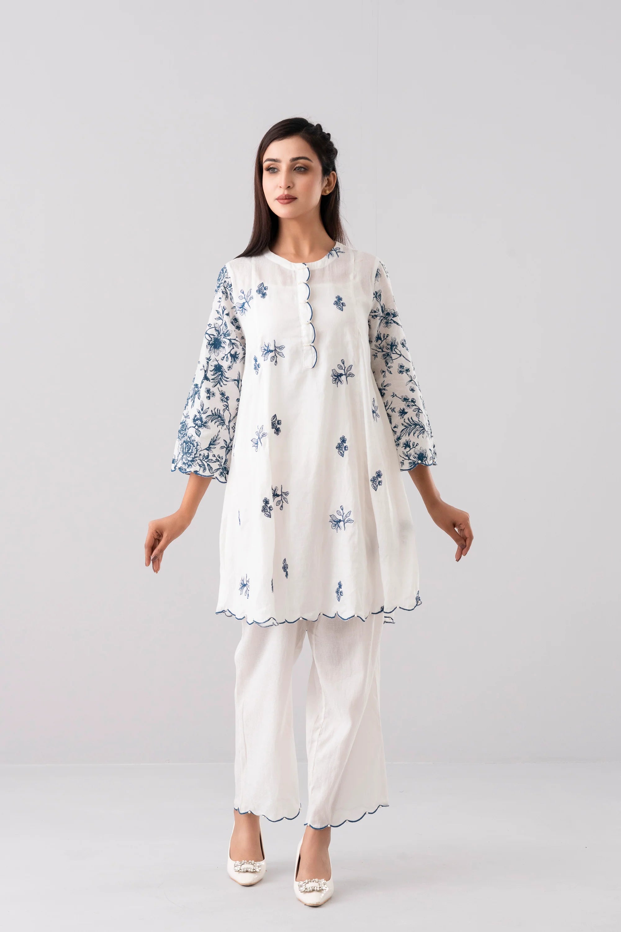 Smart Fit Floral Embroidered Semi-Formal Ethnic Set