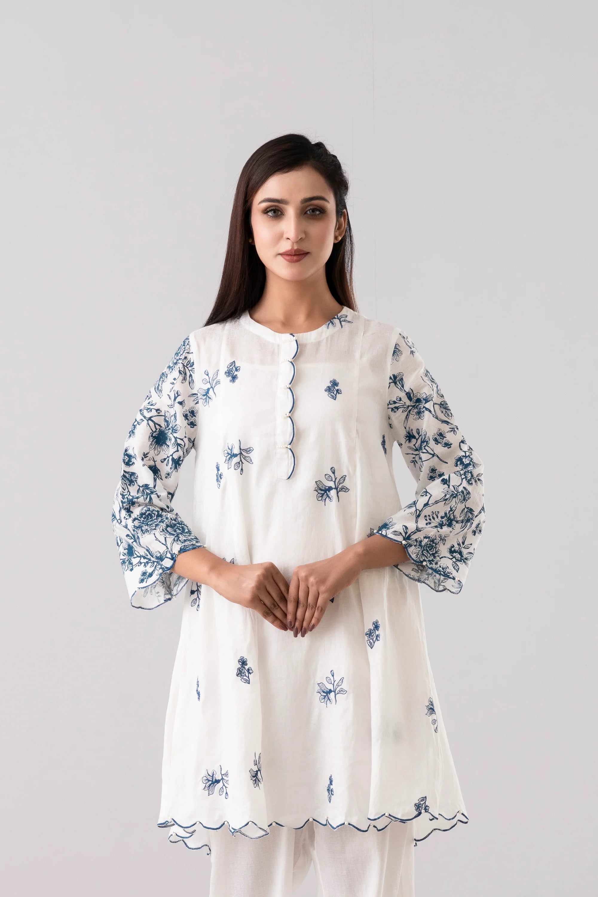 Smart Fit Floral Embroidered Semi-Formal Ethnic Set