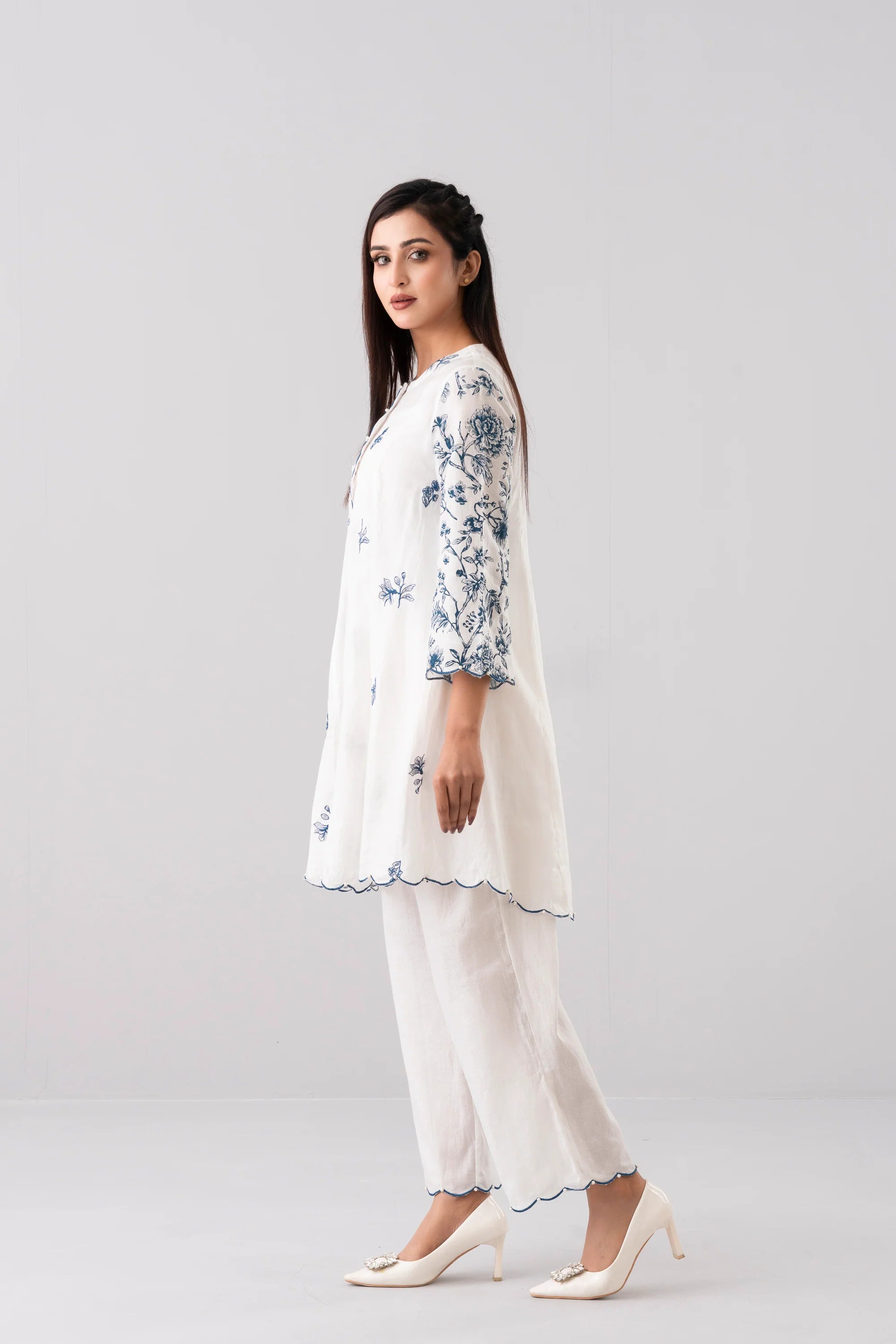 Smart Fit Floral Embroidered Semi-Formal Ethnic Set