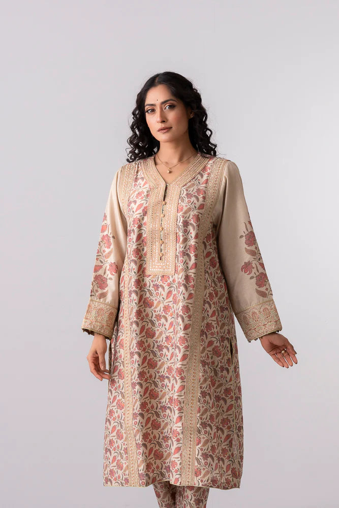 Relaxed Fit Floral Printed Three-Piece Ethnic Set with Organza Dupatta