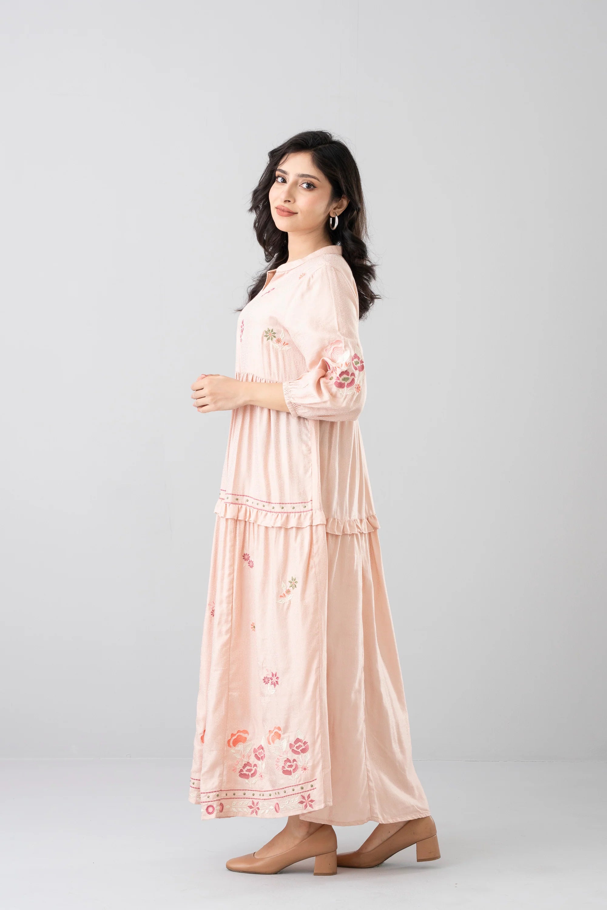 Floral Embroidered Jacquard Long Dress