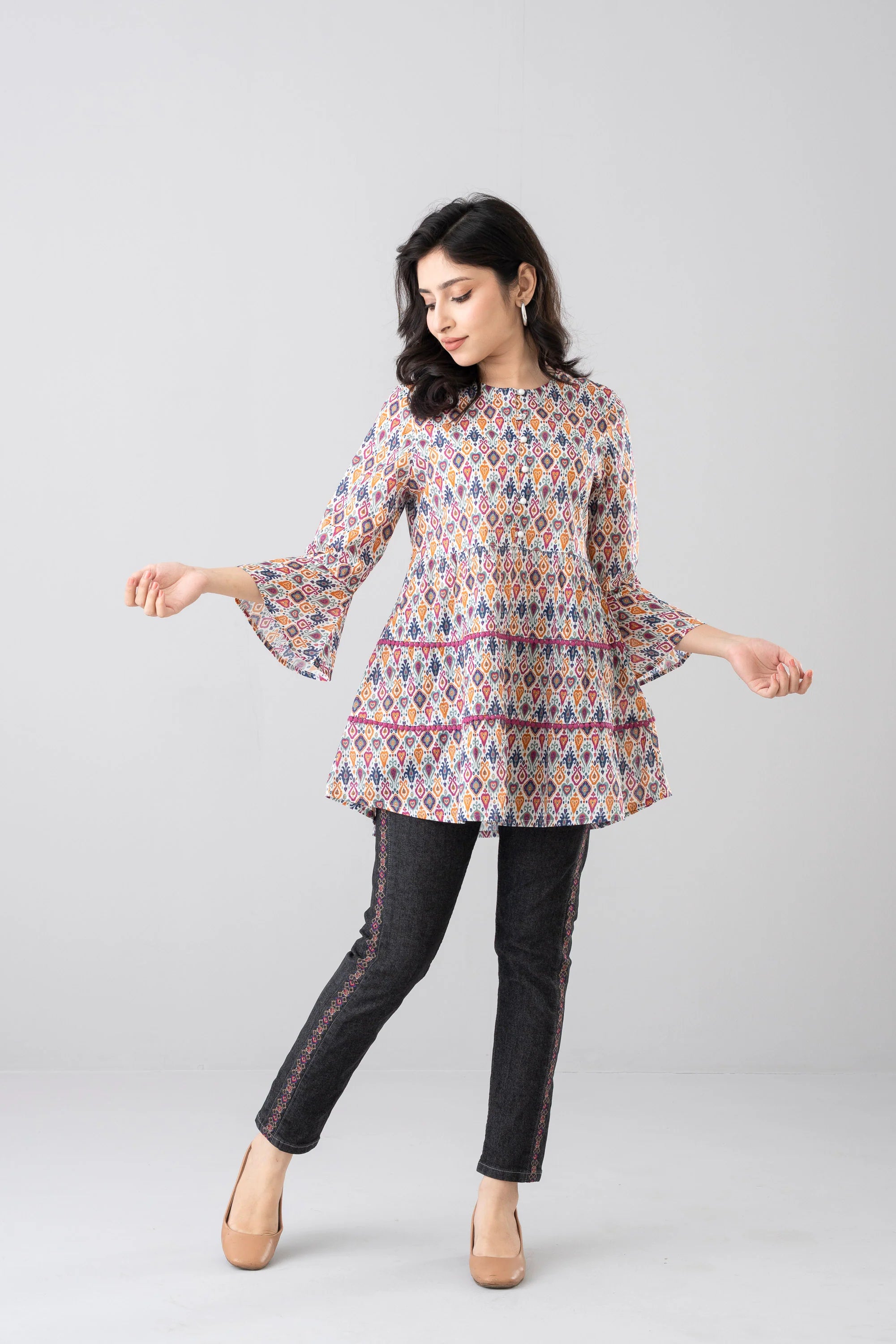 Ikat Digital Printed Fashion Top - Mystika