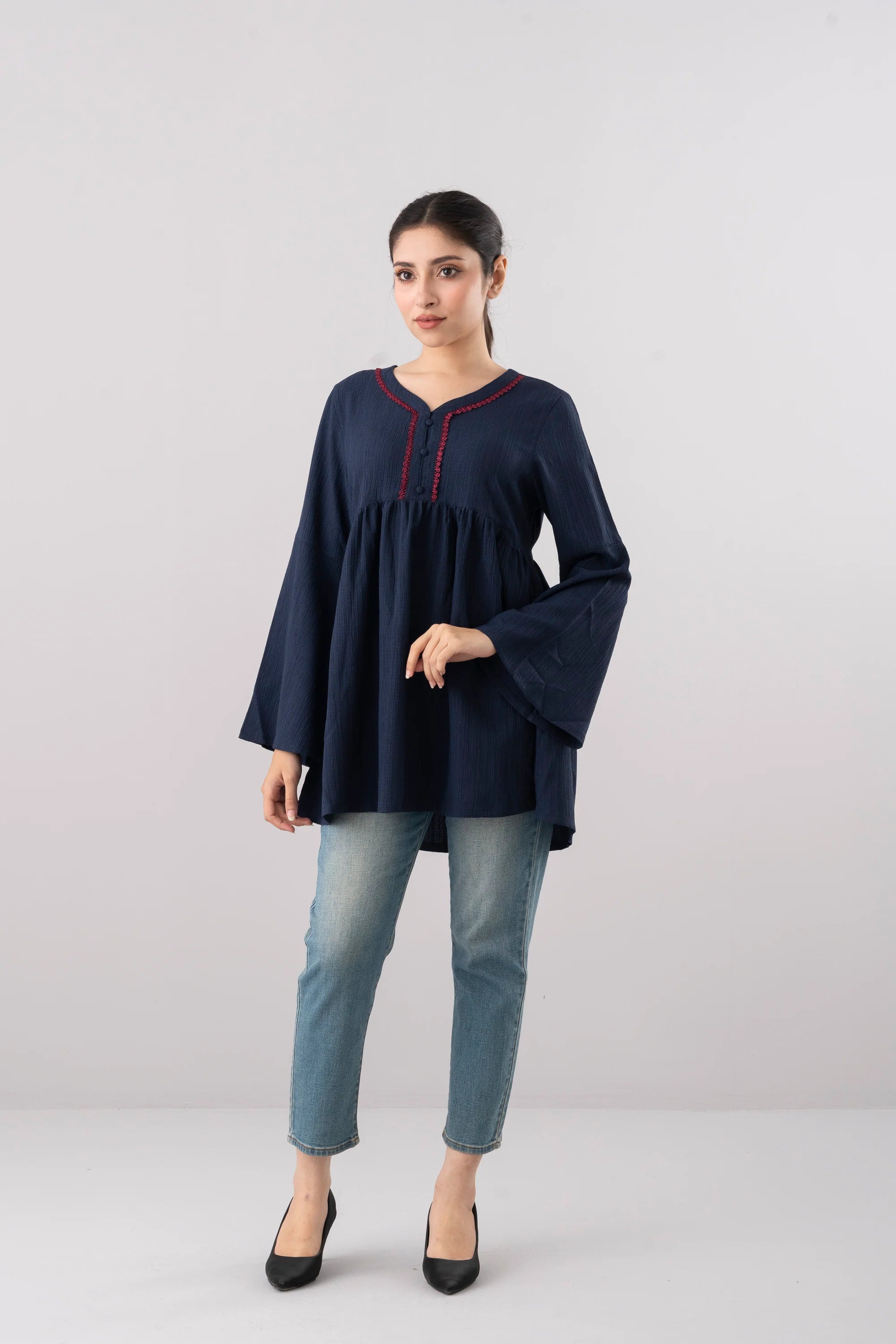 Relaxed Fit Evening Fashion Top with Bell Sleeves