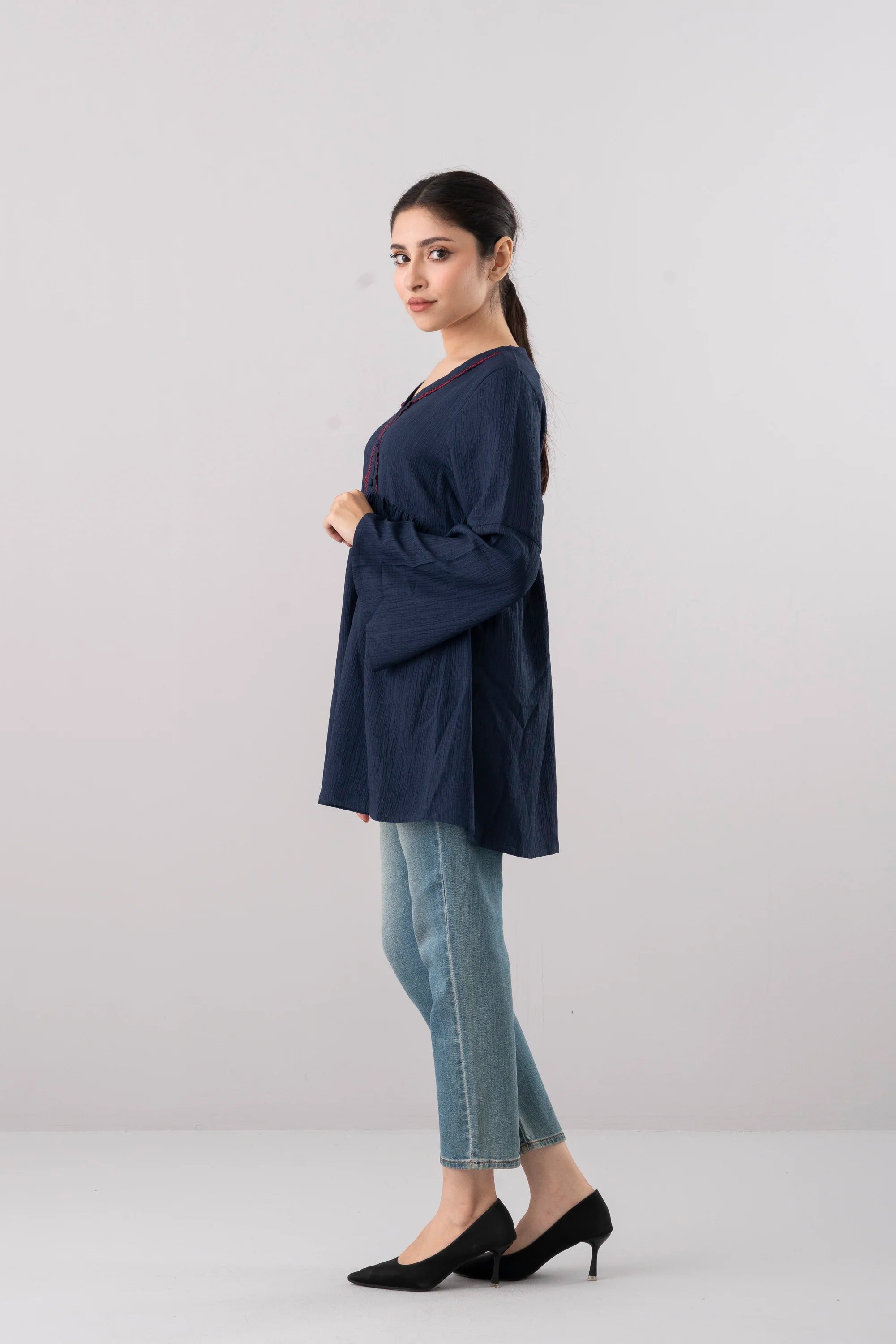 Relaxed Fit Evening Fashion Top with Bell Sleeves