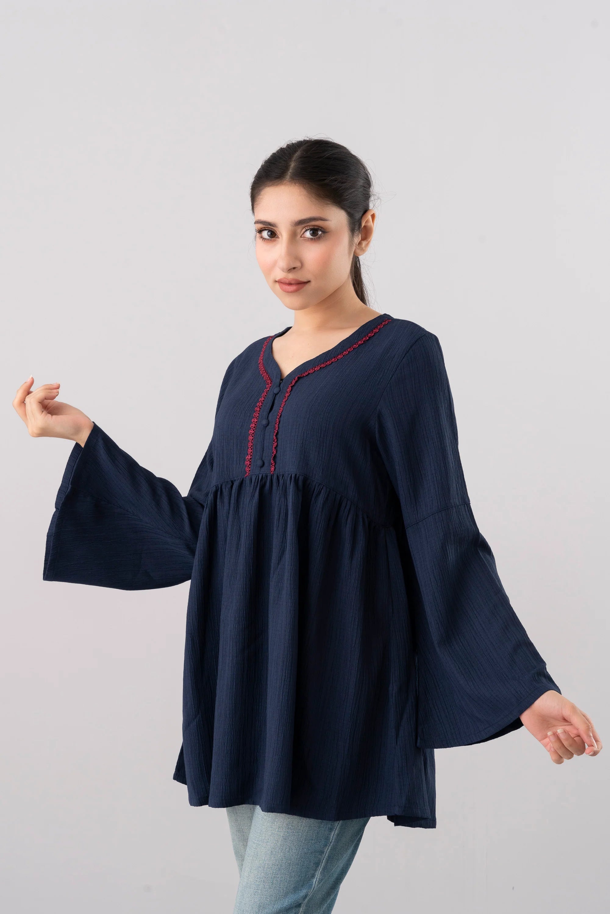 Relaxed Fit Evening Fashion Top with Bell Sleeves