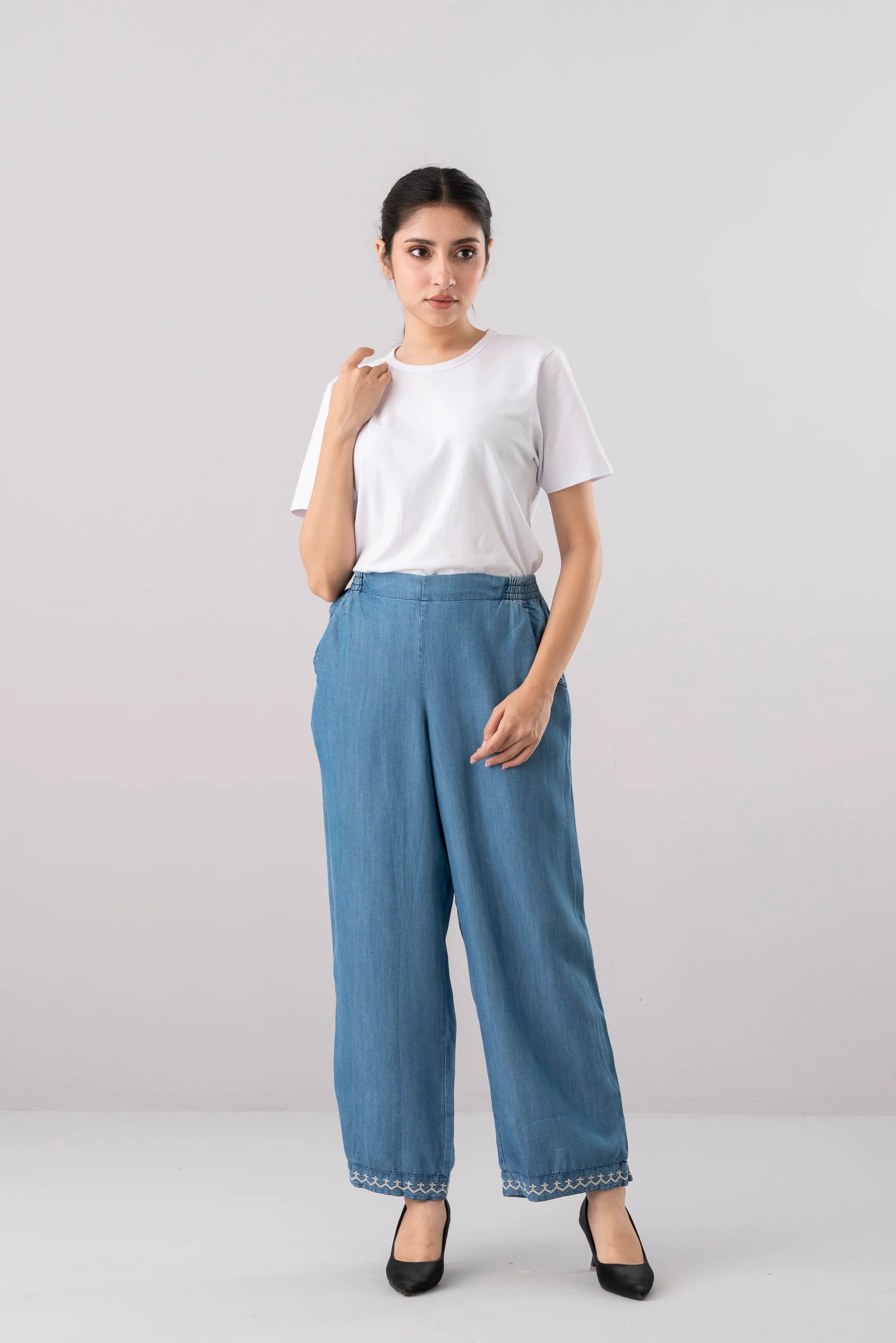 Relaxed Fit Denim-Style Ethnic Pants