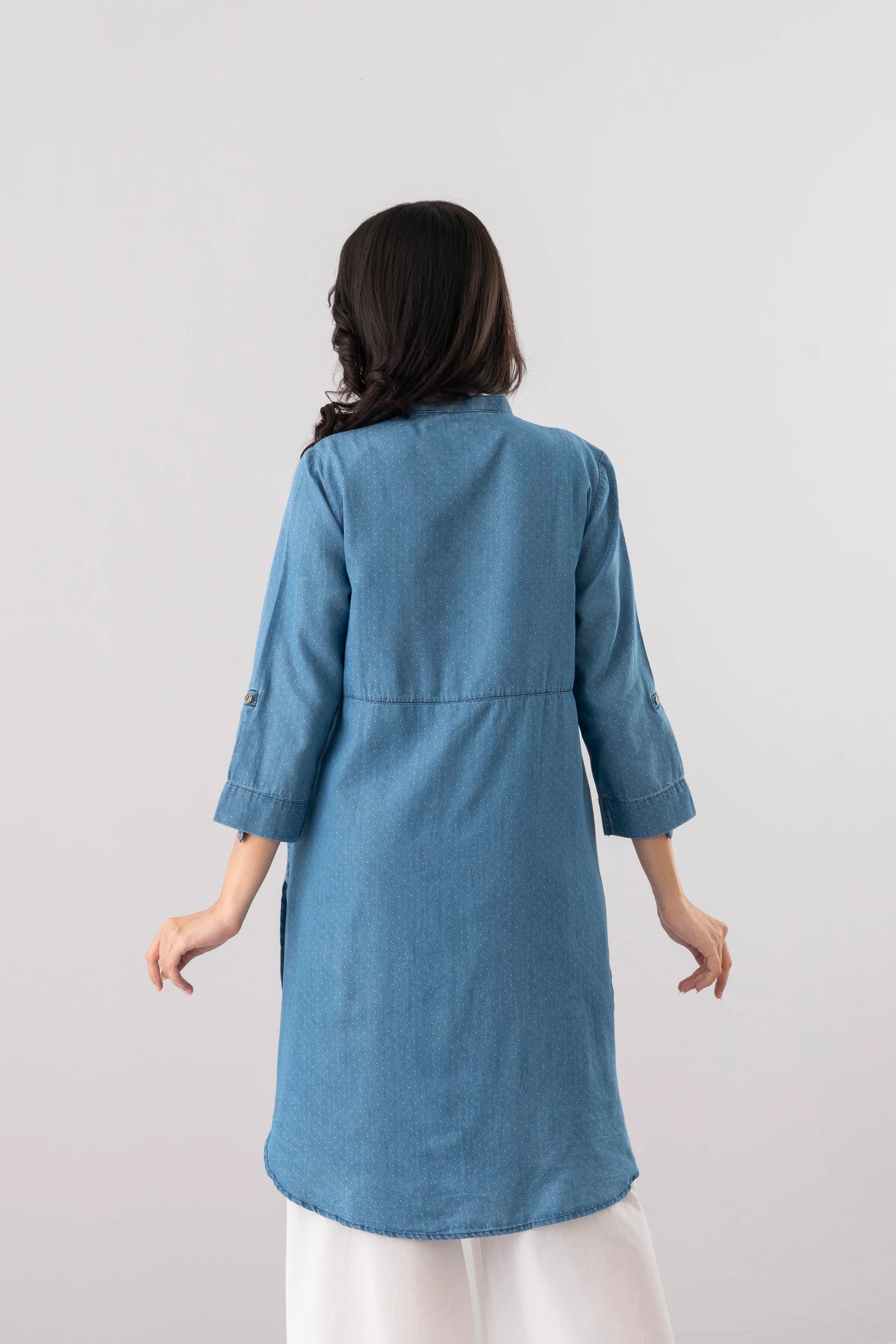 Smart Fit Embroidered Denim Ethnic Kurti