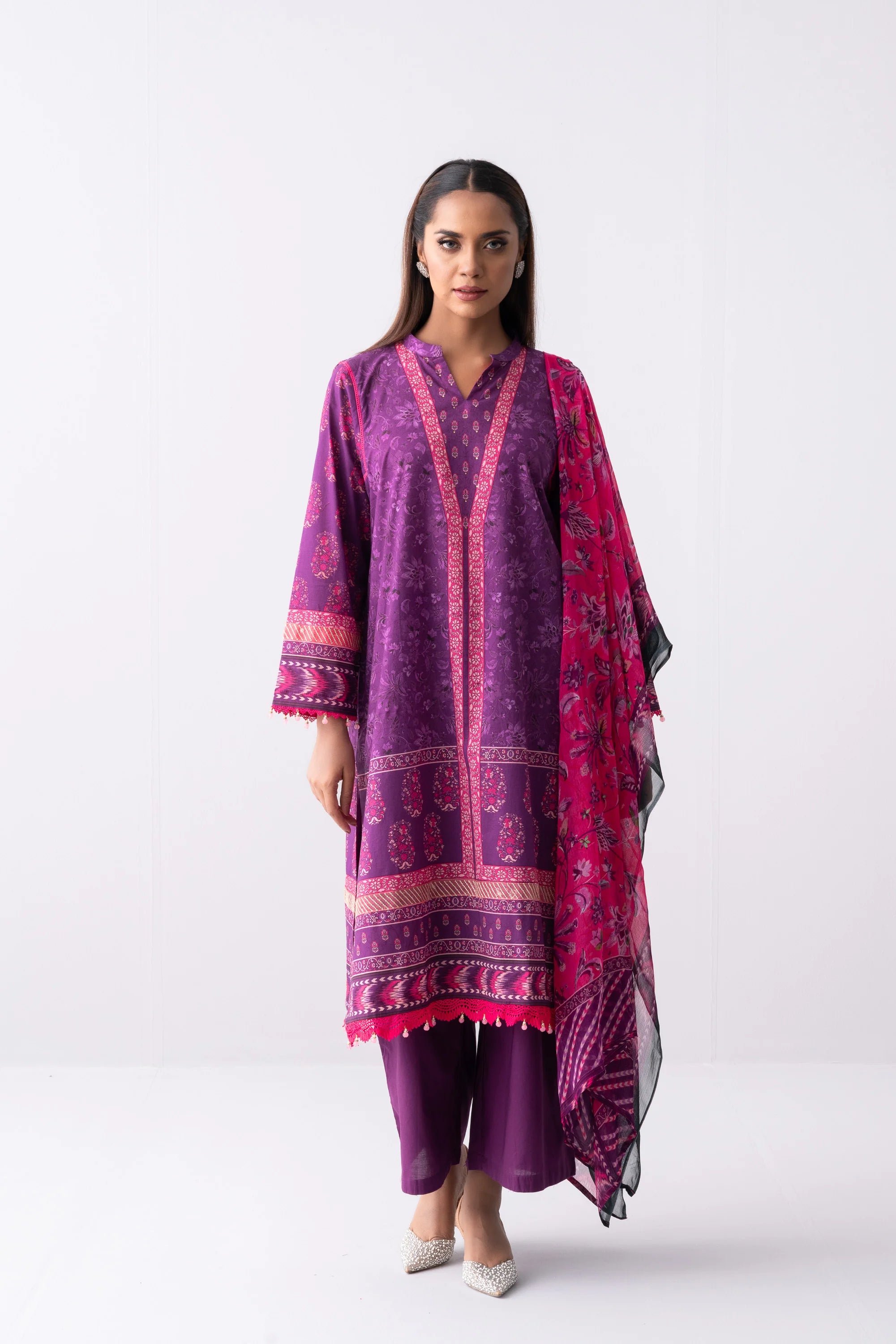 Long-Length Printed Relaxed Fit Lawn with Chiffon Dupatta