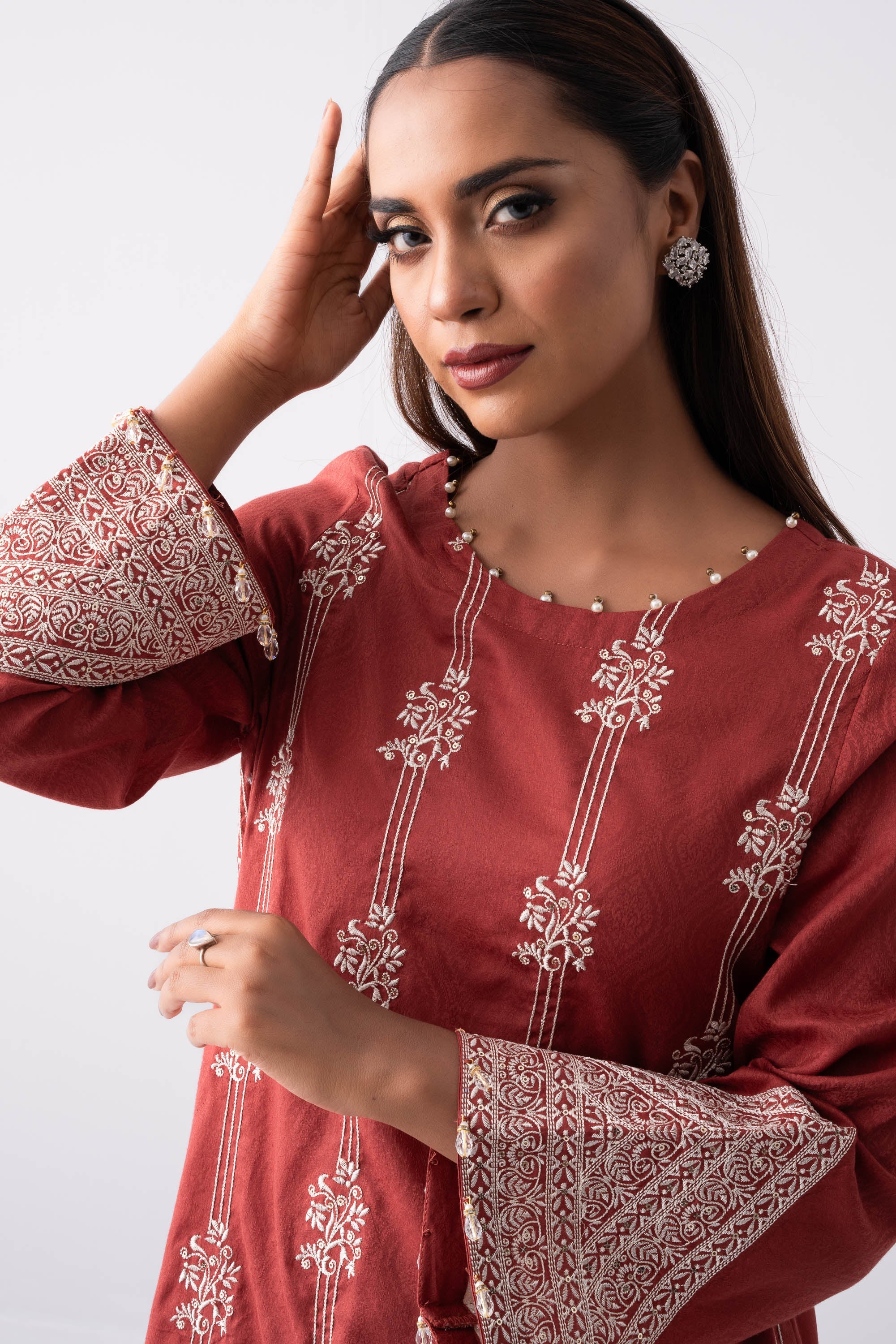 Long-Length Sequins Embroidered Smart Fit Lawn with Silk Dupatta