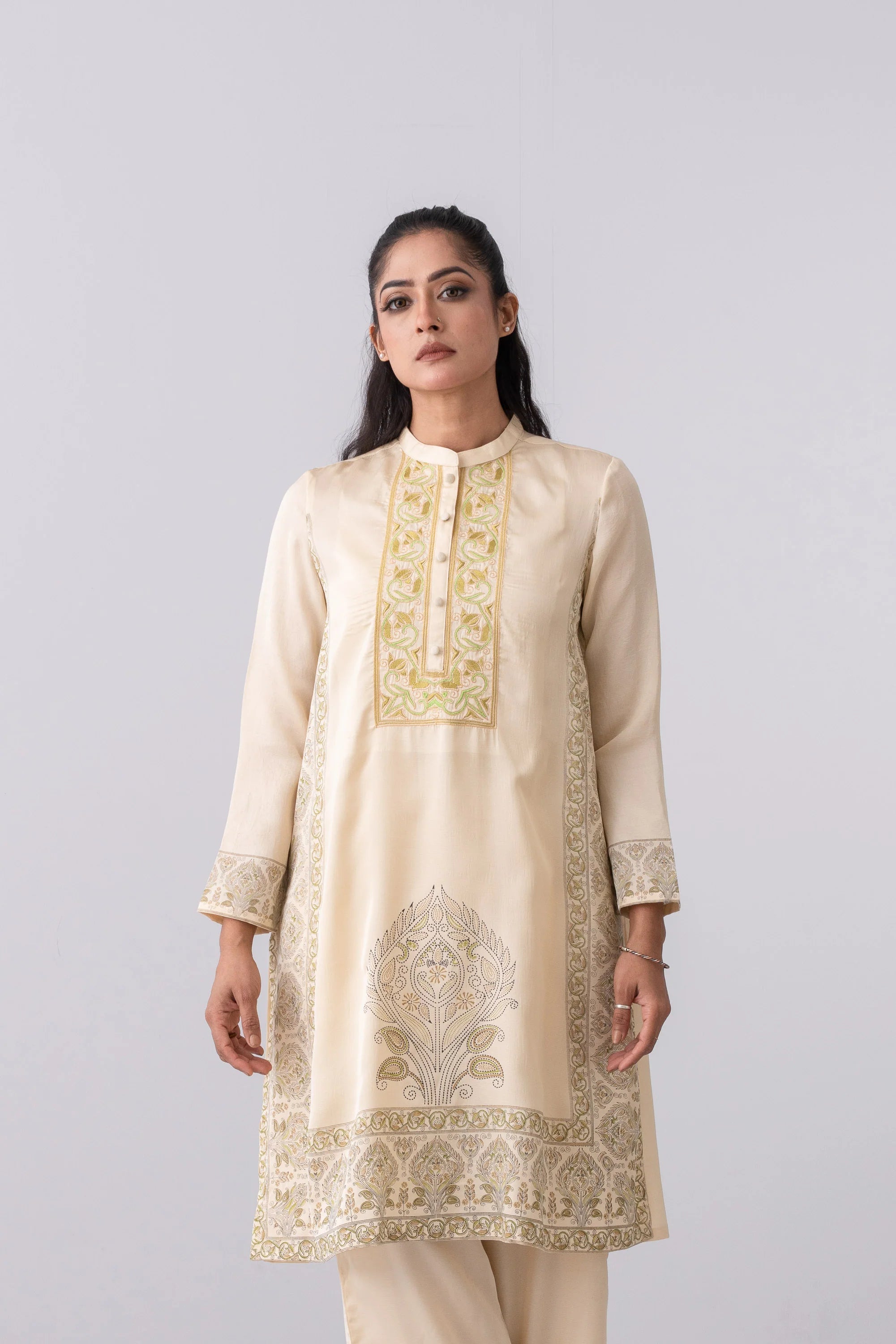 Relaxed Fit Embroidered Silk Ethnic Kurta