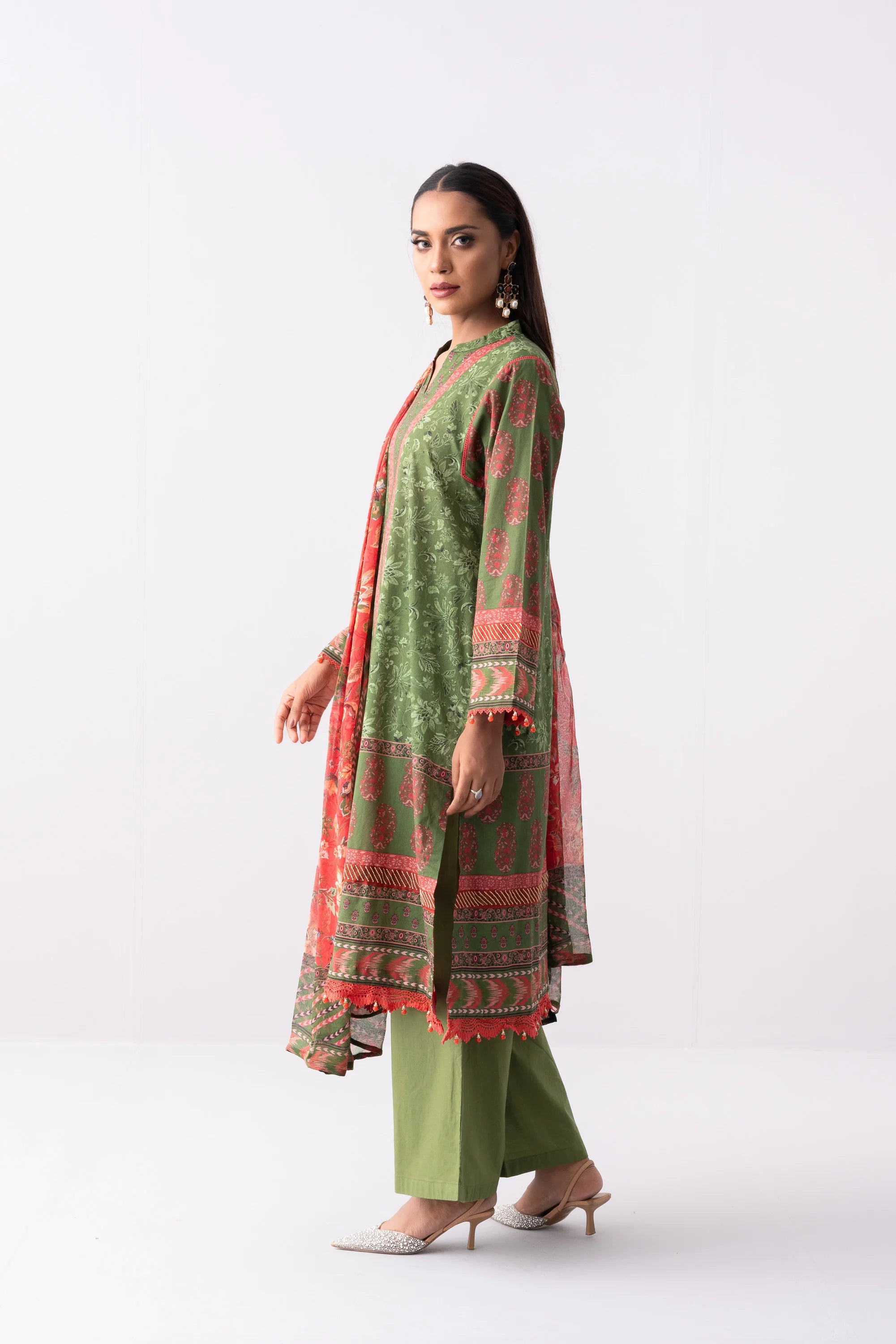 Long-Length Printed Relaxed Fit Lawn with Chiffon Dupatta