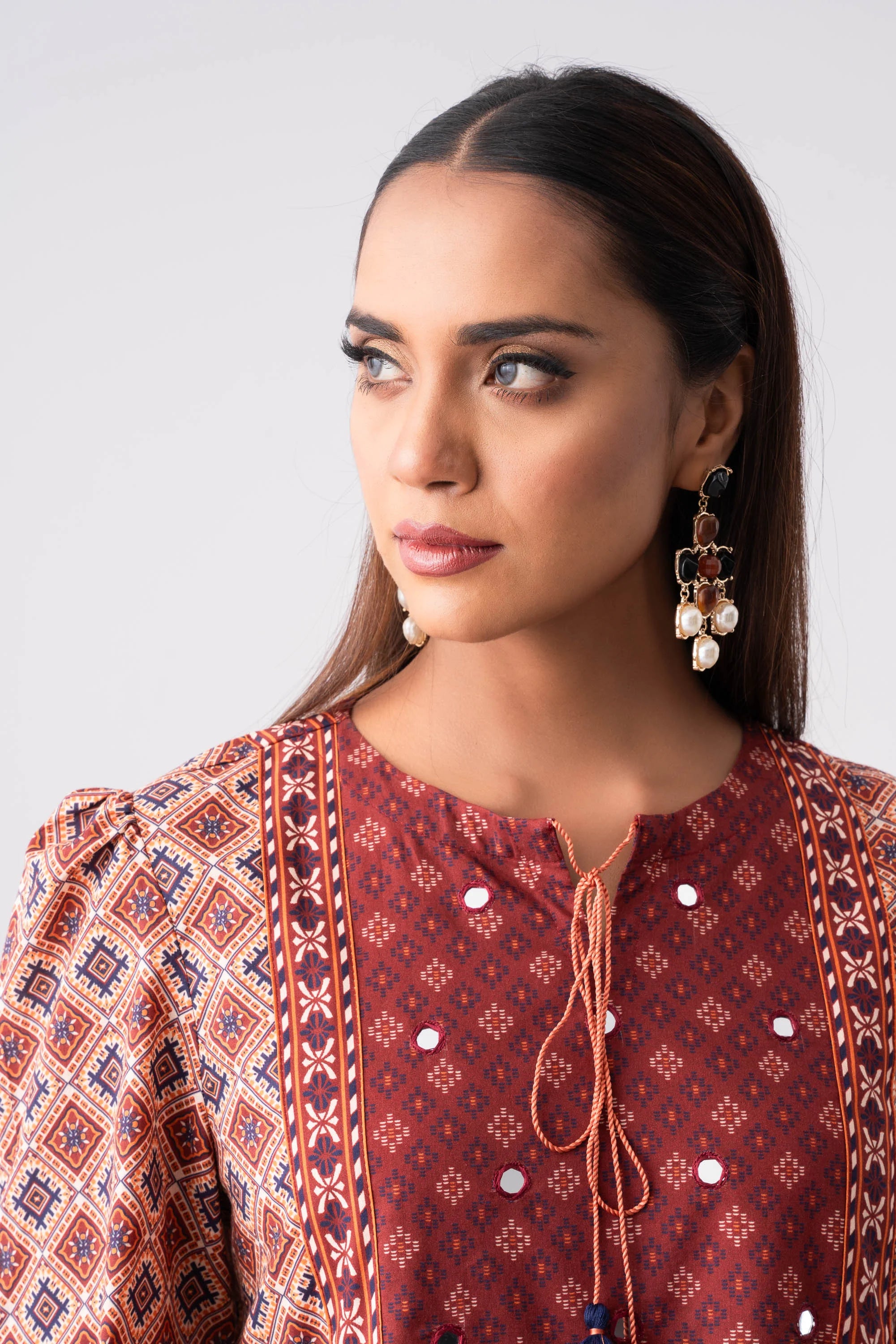 Mid-Length Smart Fit Two-Piece Digital Printed Ethnic Set