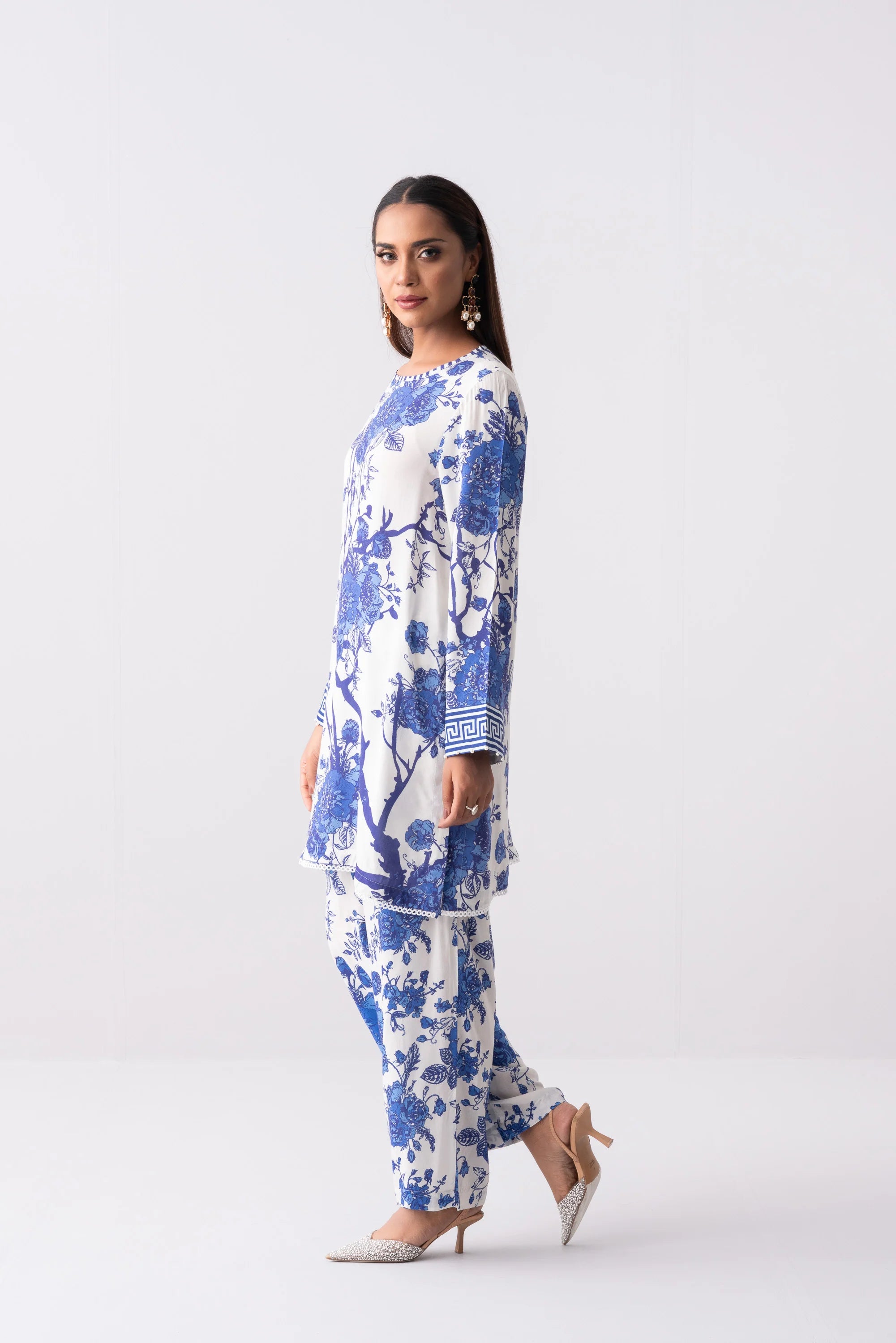 Short-Length Smart Fit Printed Two-Piece Viscose Ethnic Set